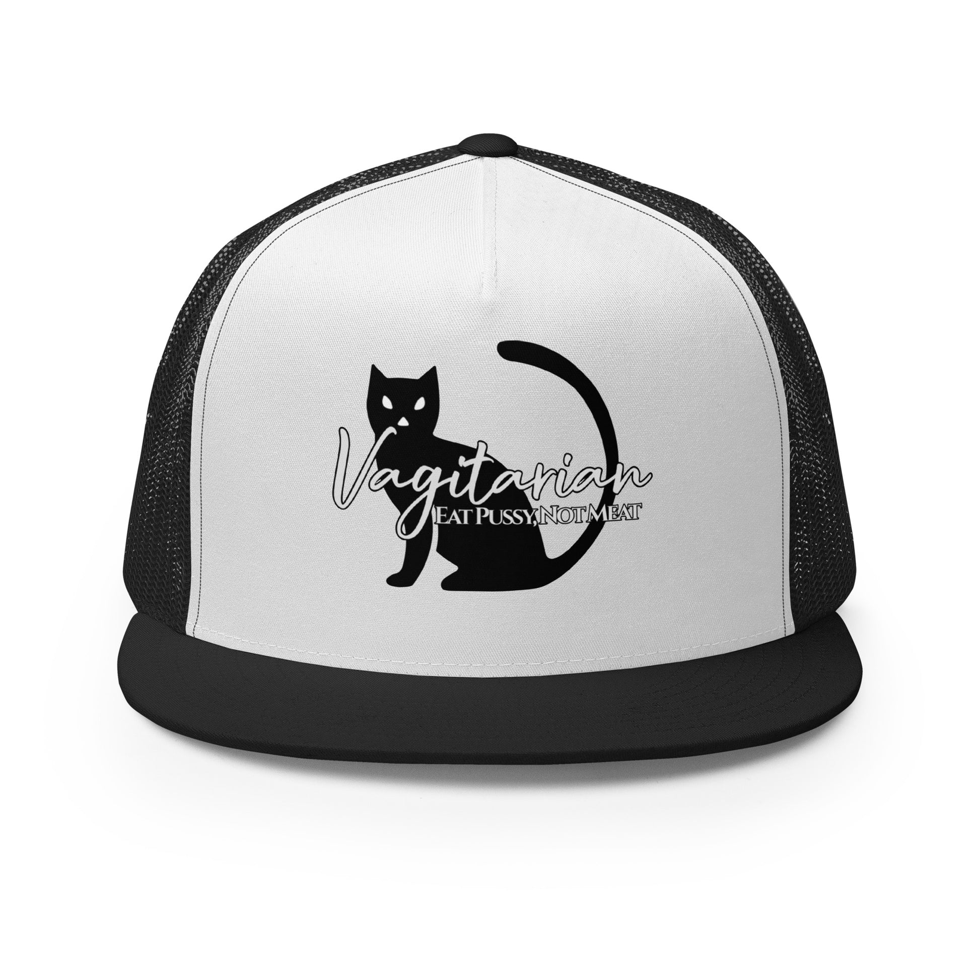 Vagitarian Trucker Baseball Cap Hat Black White Black Lesbian 5-panel-trucker-cap-black-white-black-front-66aeb7f1de964