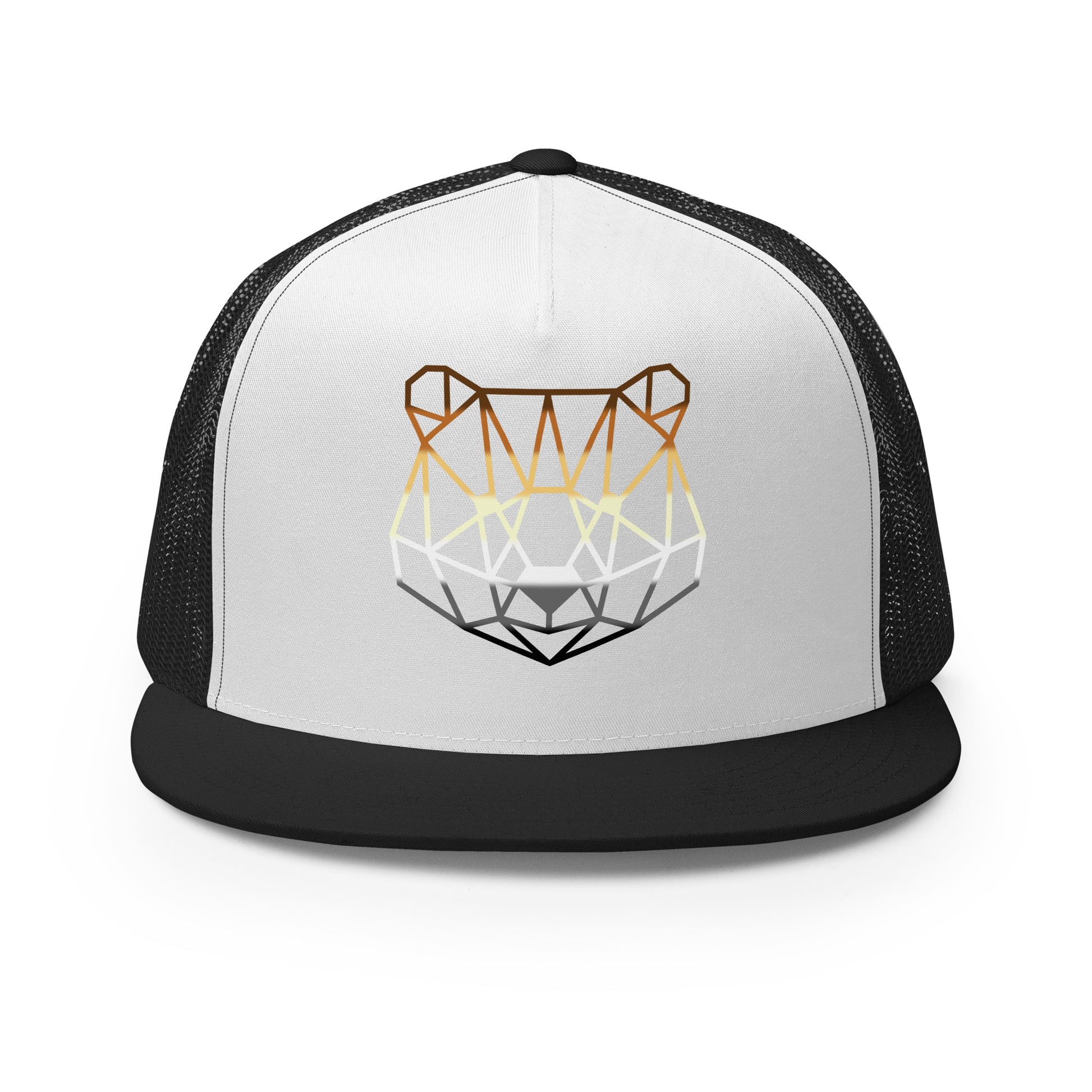 Gay Bear Geometric Art Trucker Baseball Cap Hat Black White Black Gay 5-panel-trucker-cap-black-white-black-front-66aeb9f891eb1