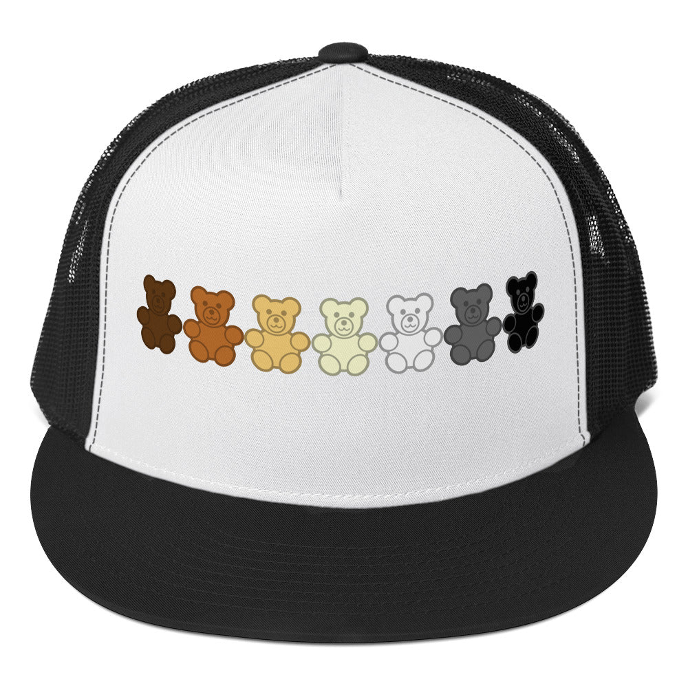 Gay Bear Gummy Bear Trucker Cap Black White Black Gay 5-panel-trucker-cap-black-white-black-front-66b25ee3d8b84