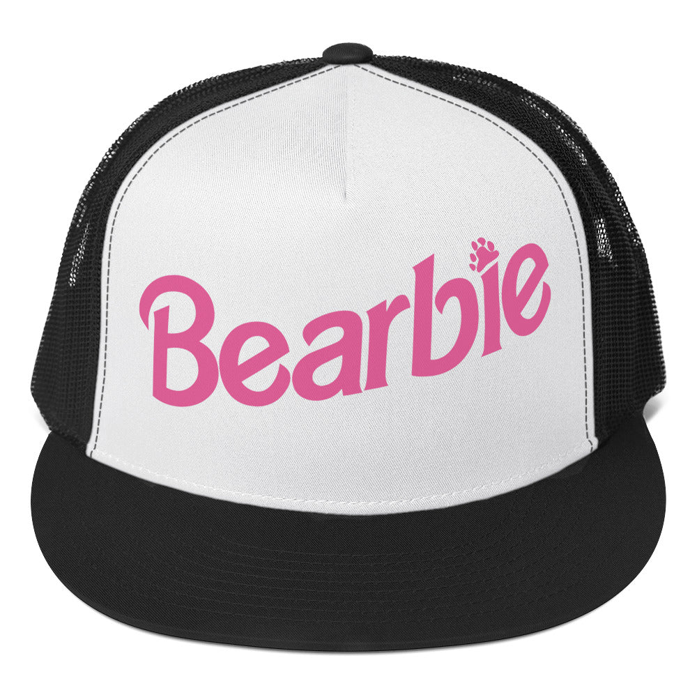 Gay Bear Bearbie Trucker Cap Black White Black Gay 5-panel-trucker-cap-black-white-black-front-66b2629049339