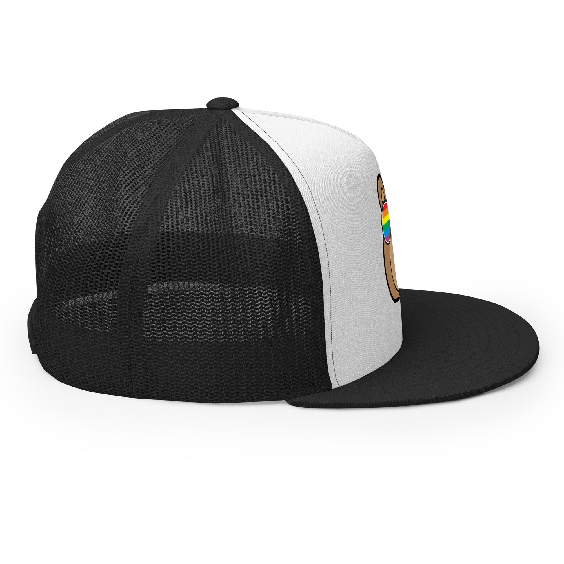 Gay Bear with Rainbow Sunglasses Trucker Baseball Cap Hat 5-panel-trucker-cap-black-white-black-right-66aeb98063de7