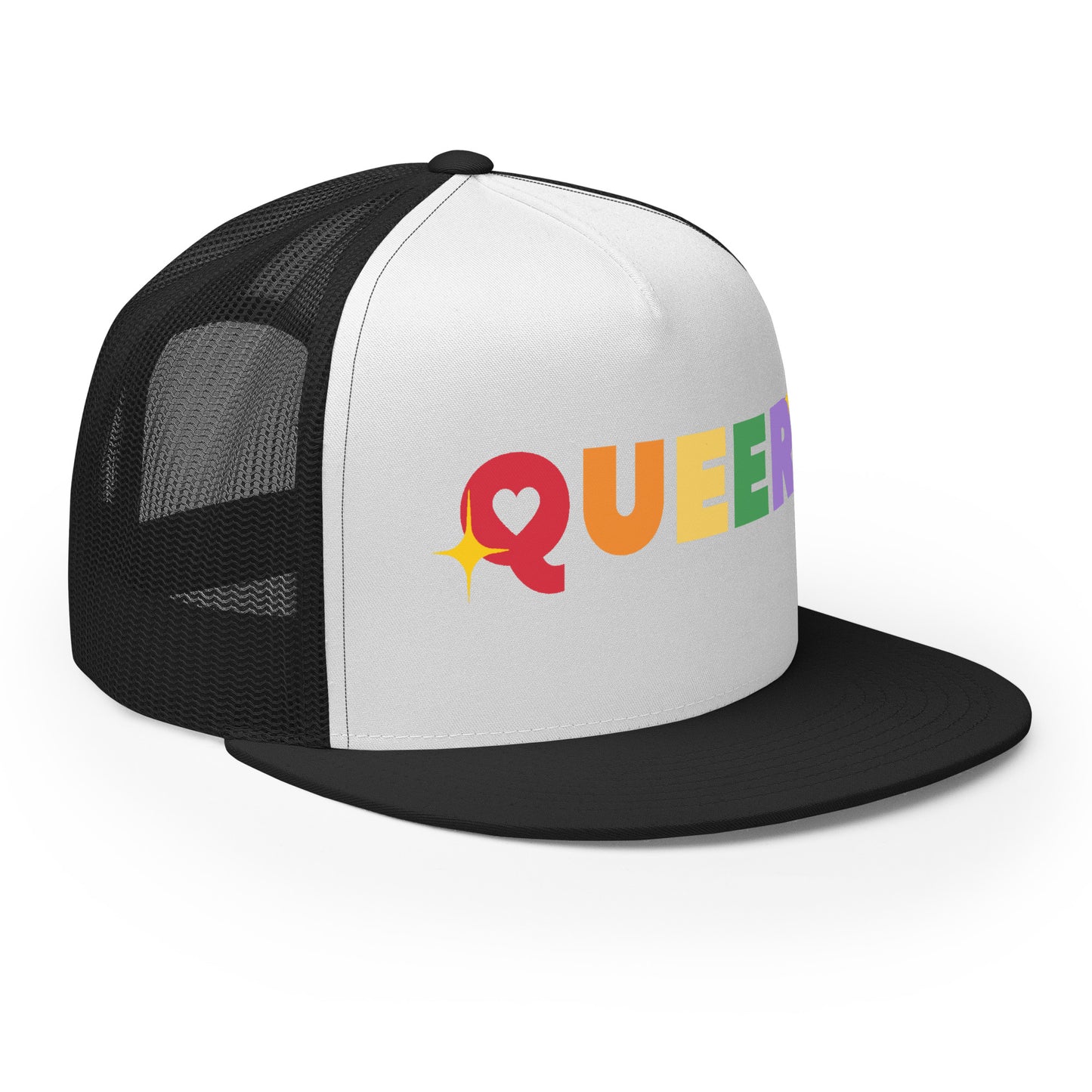 Queer Trucker Baseball Cap Hat 5-panel-trucker-cap-black-white-black-right-front-66aeb61de1d8d