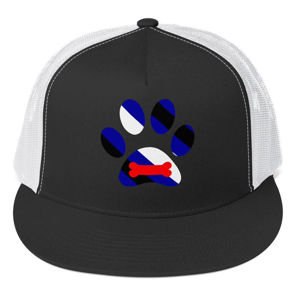 Puppy Play Pup Trucker Cap Black White 5-panel-trucker-cap-black-white-front-66b25d8e1aa53