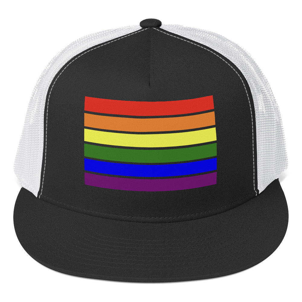 LGBTQ Pride Flag Trucker Cap Black White Pride 5-panel-trucker-cap-black-white-front-66b25e9527ff7