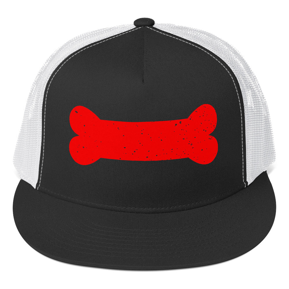 Puppy Pup Play Bone Trucker Cap Black White 5-panel-trucker-cap-black-white-front-66b261db7d28f