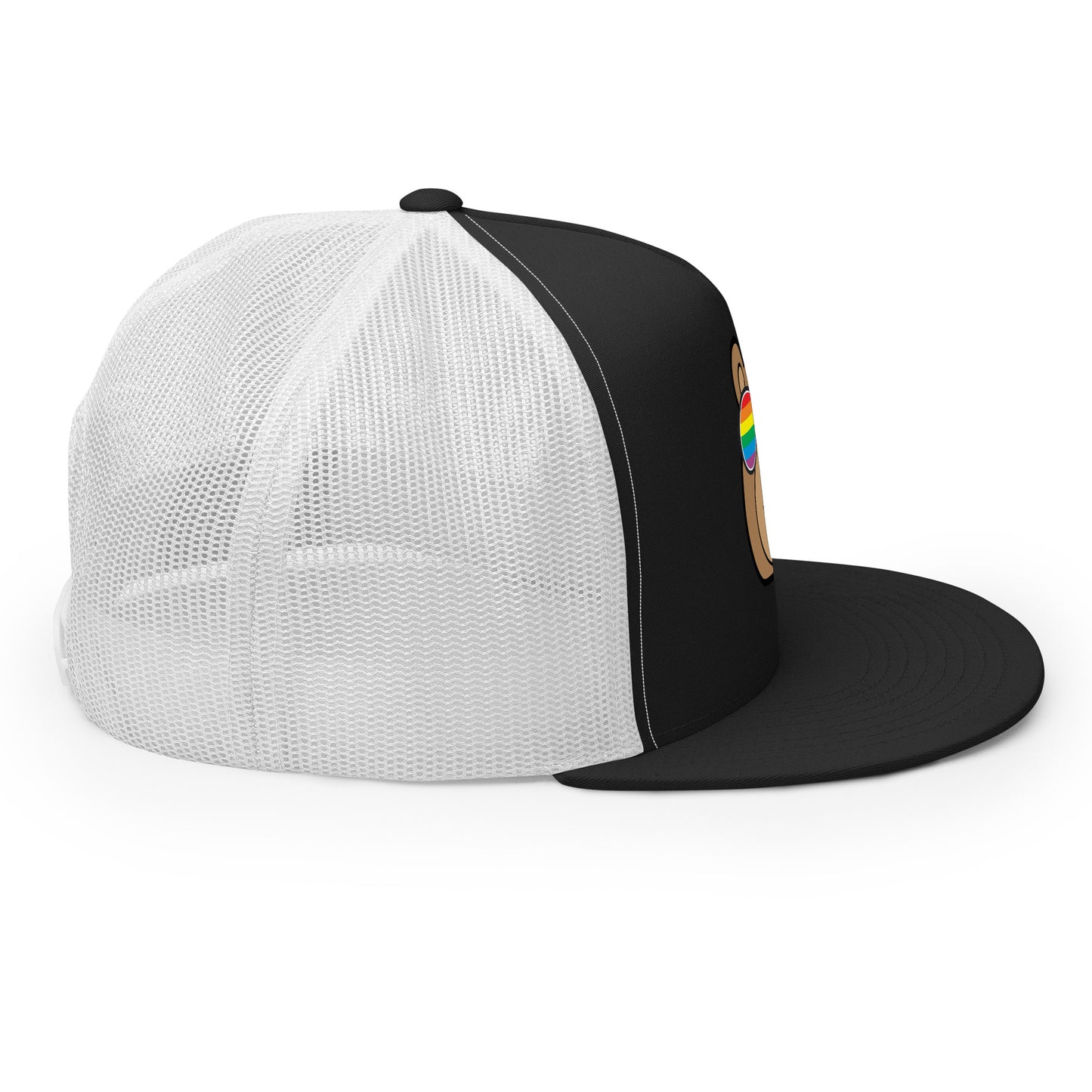 Gay Bear with Rainbow Sunglasses Trucker Baseball Cap Hat 5-panel-trucker-cap-black-white-right-66aeb980629d3