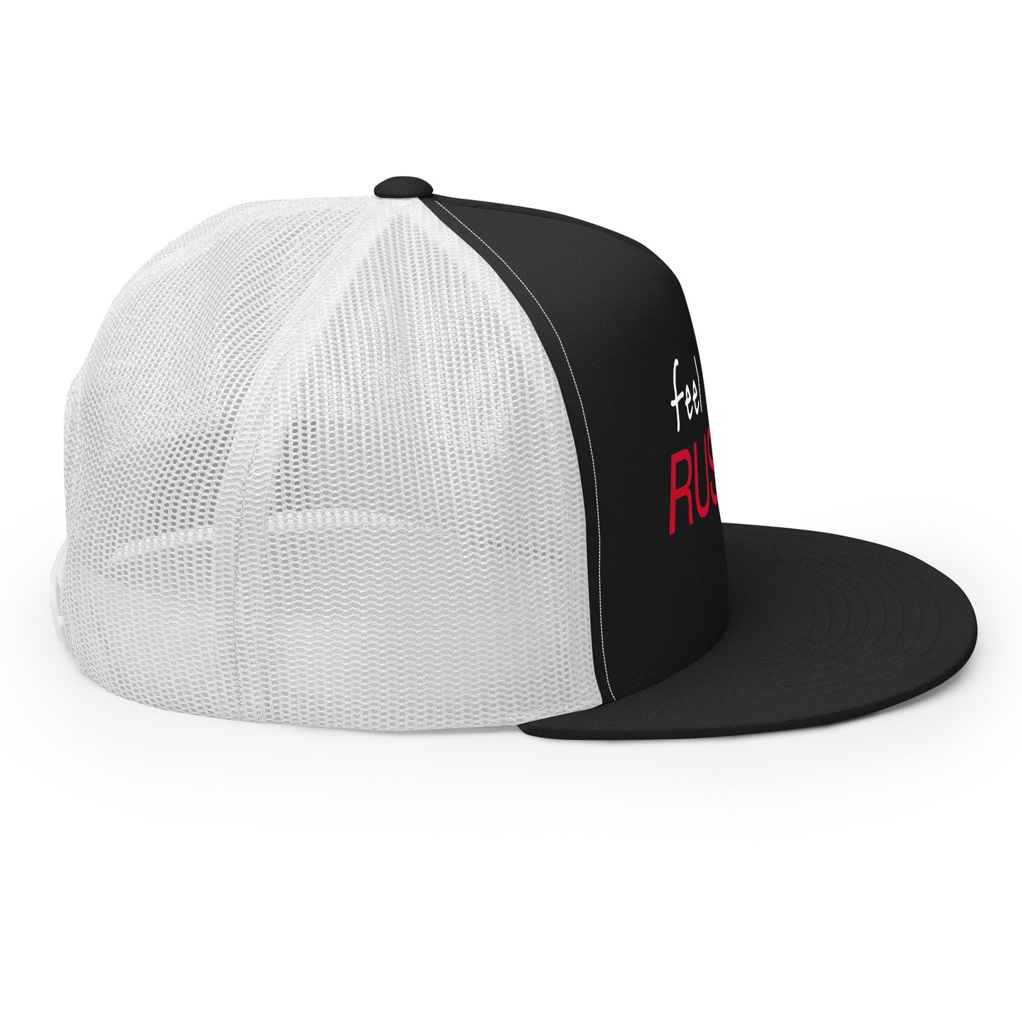 Feel the Rush Trucker Baseball Cap Hat 5-panel-trucker-cap-black-white-right-66aec9c3317fc