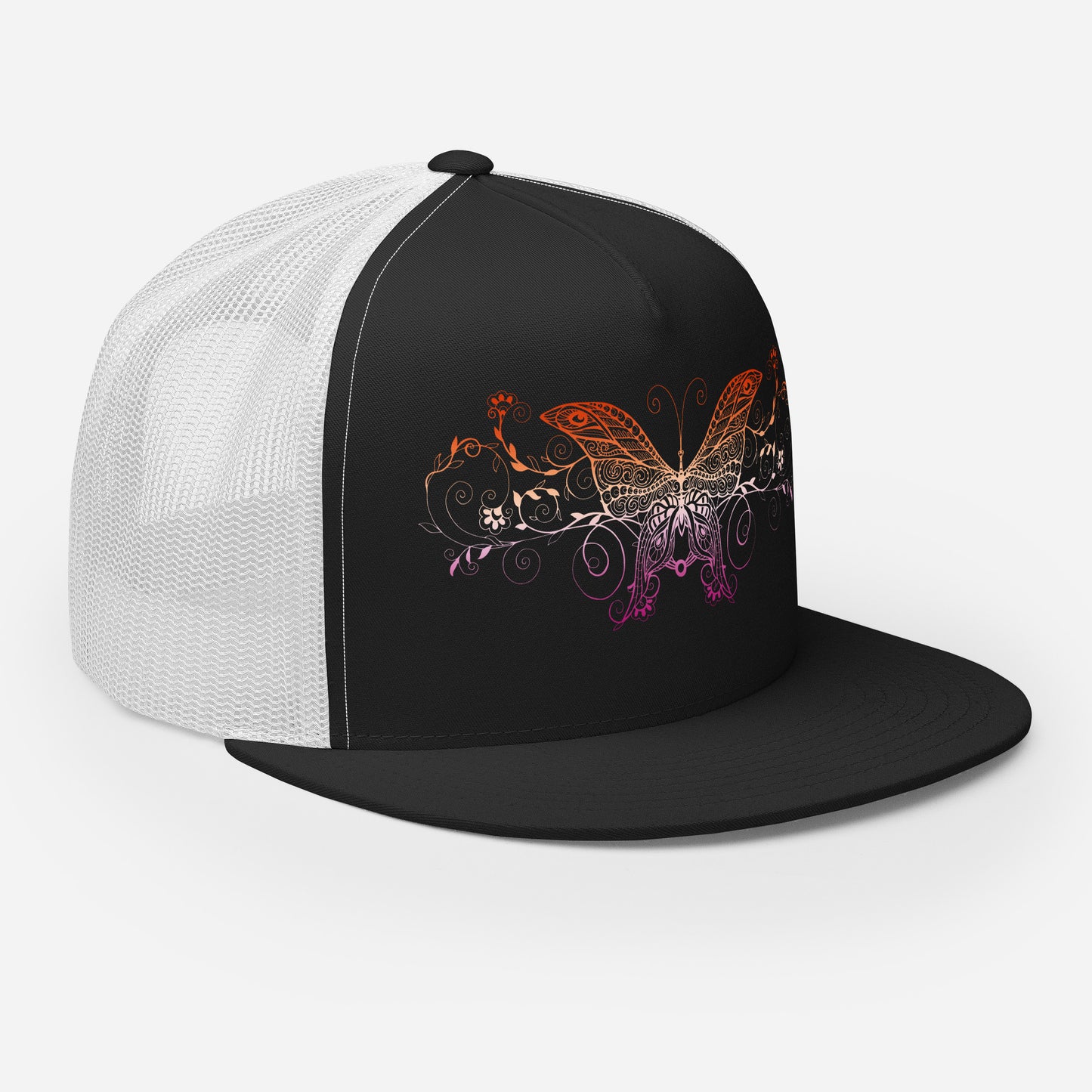 Lesbian Butterfly Trucker Cap 5-panel-trucker-cap-black-white-right-front-66b25f6cb3168