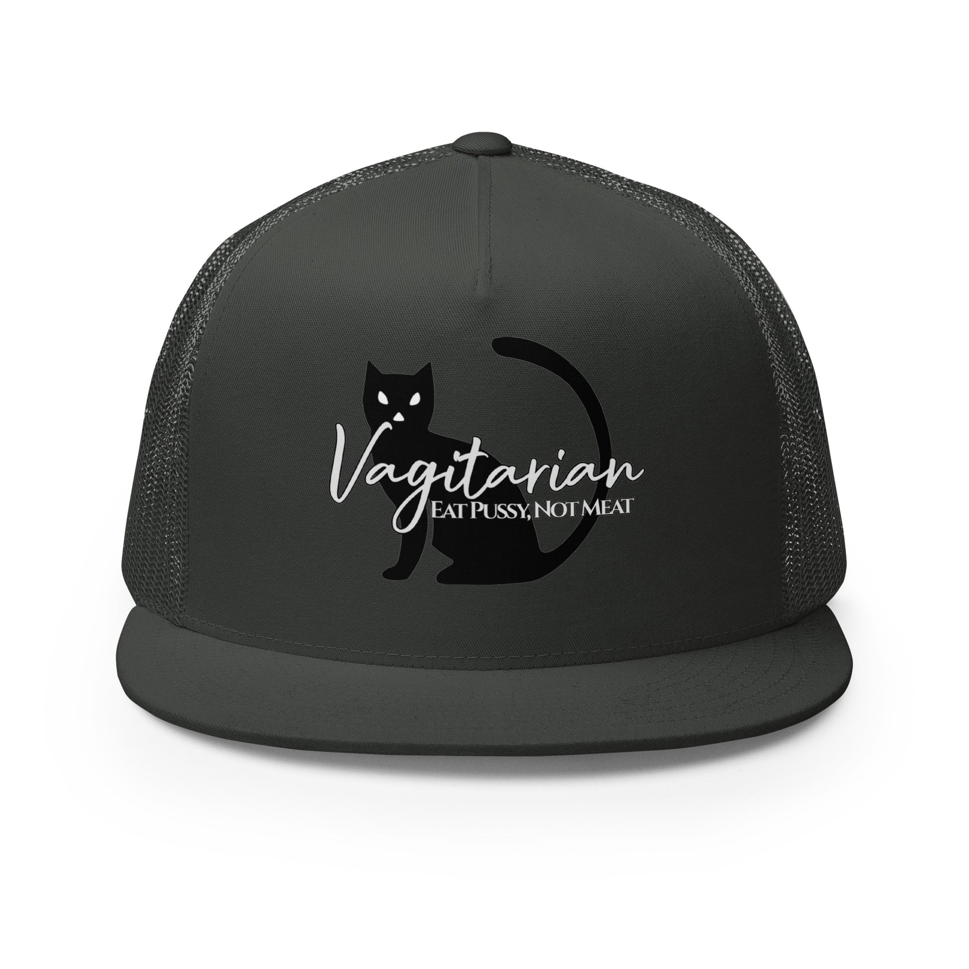 Vagitarian Trucker Baseball Cap Hat Charcoal Lesbian 5-panel-trucker-cap-charcoal-front-66aeb7f1de018