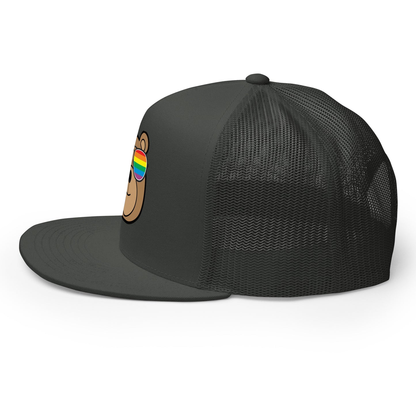 Gay Bear with Rainbow Sunglasses Trucker Baseball Cap Hat 5-panel-trucker-cap-charcoal-left-66aeb98062f7f