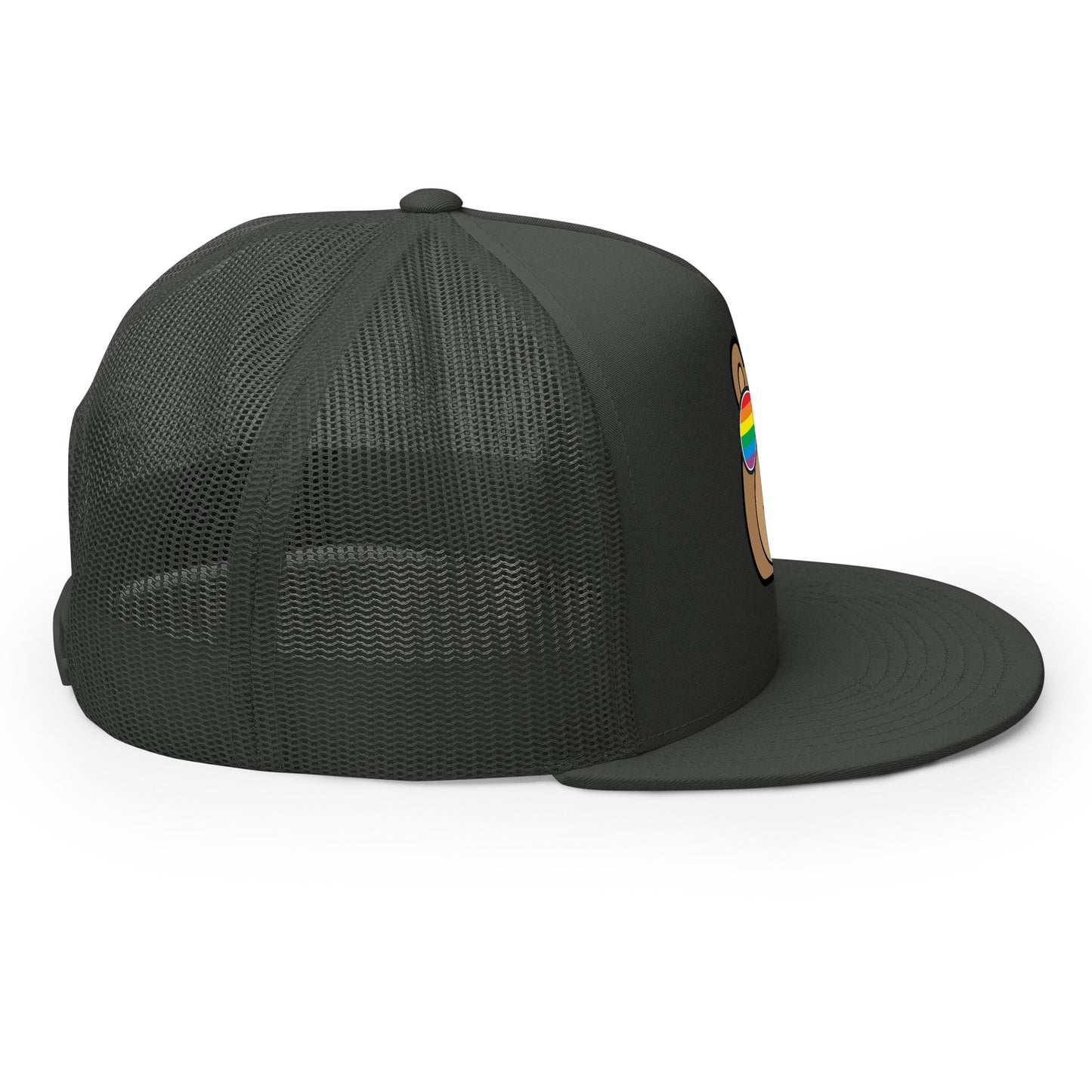 Gay Bear with Rainbow Sunglasses Trucker Baseball Cap Hat 5-panel-trucker-cap-charcoal-right-66aeb98063029