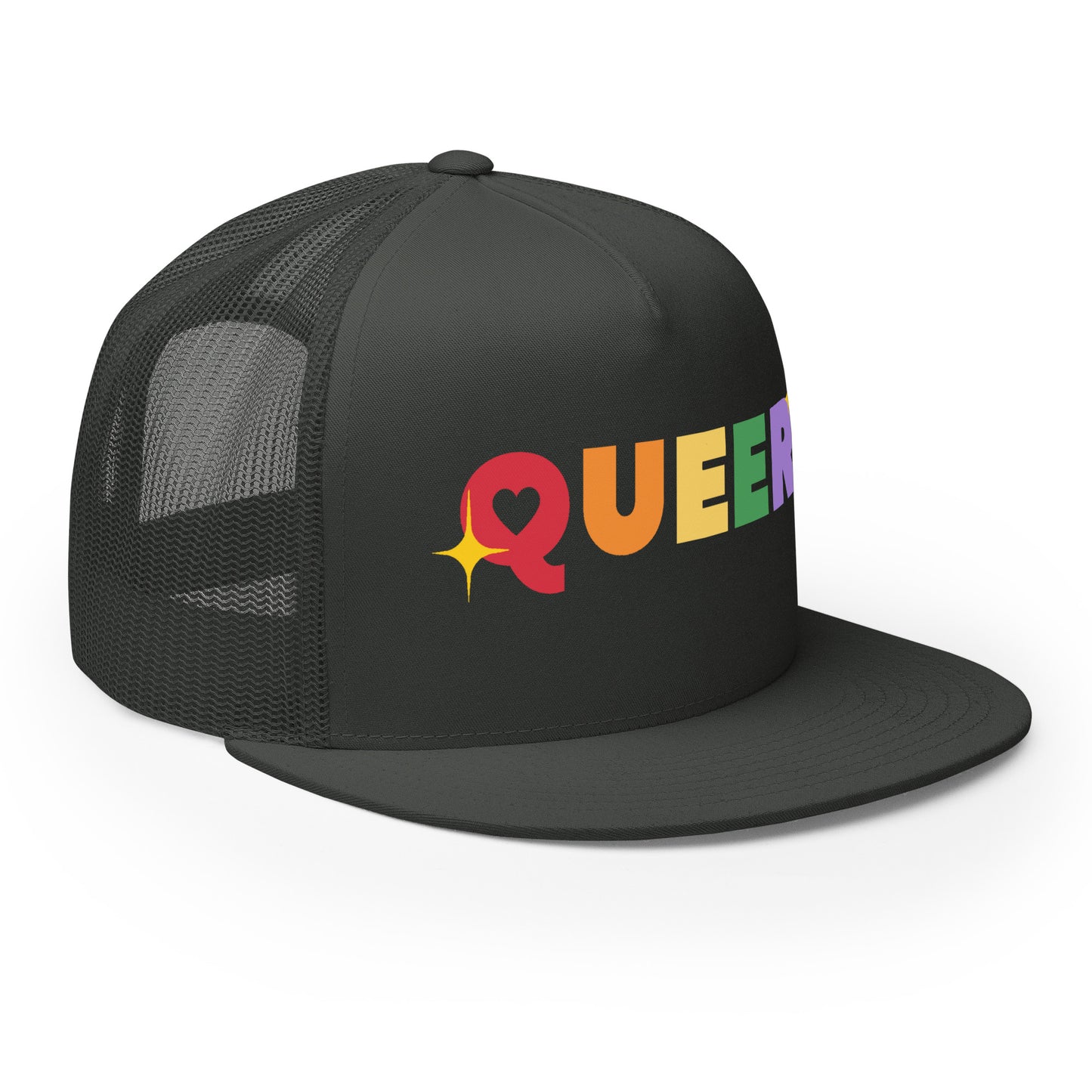 Queer Trucker Baseball Cap Hat 5-panel-trucker-cap-charcoal-right-front-66aeb61de14f5