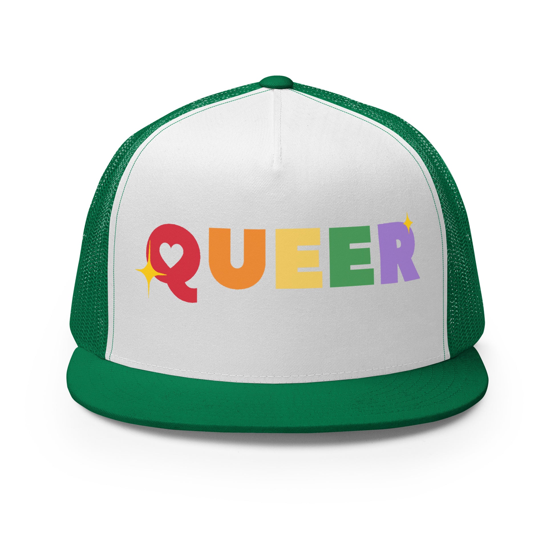 Queer Trucker Baseball Cap Hat Kelly White Kelly 5-panel-trucker-cap-kelly-white-kelly-front-66aeb61de2bab