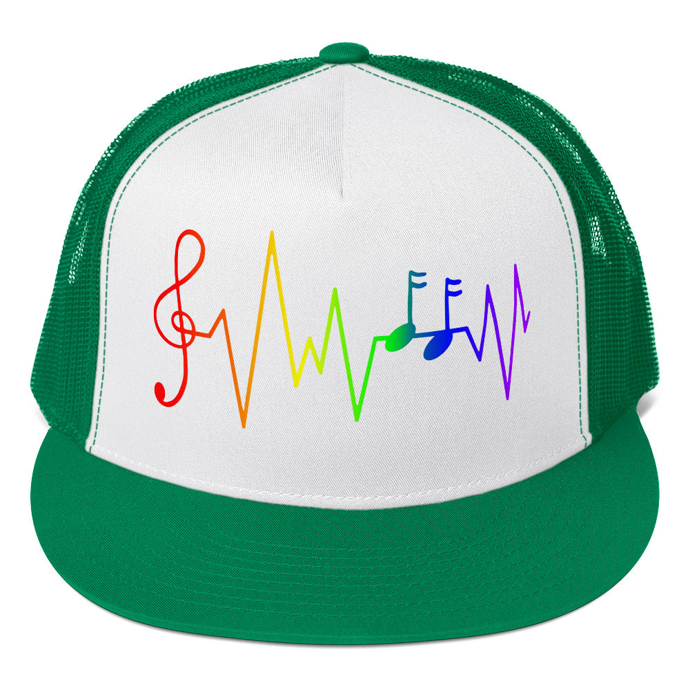 Rainbow Music Notes Trucker Cap Kelly White Kelly Pride 5-panel-trucker-cap-kelly-white-kelly-front-66b26258b57f5