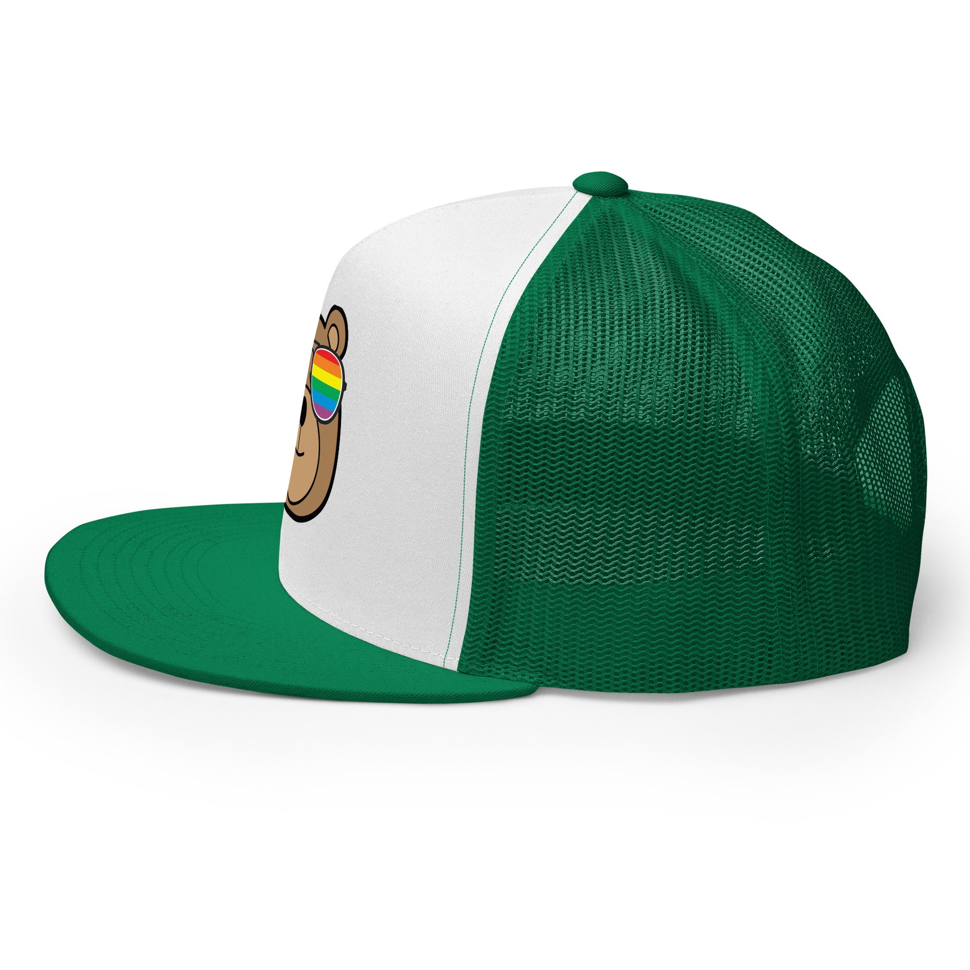 Gay Bear with Rainbow Sunglasses Trucker Baseball Cap Hat 5-panel-trucker-cap-kelly-white-kelly-left-66aeb98064f9b