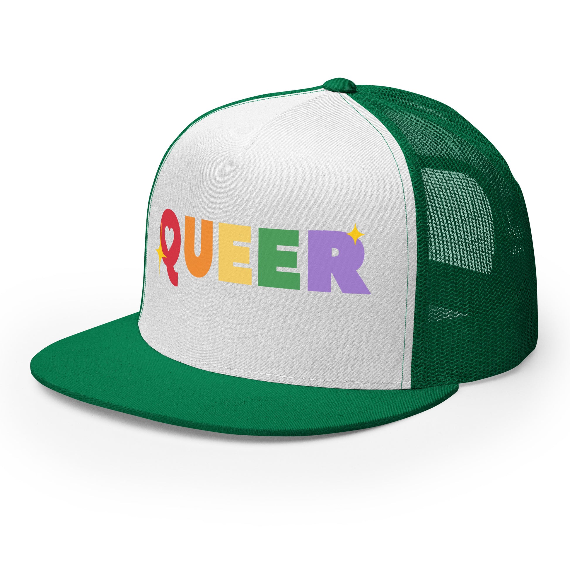 Queer Trucker Baseball Cap Hat 5-panel-trucker-cap-kelly-white-kelly-left-front-66aeb61de2d94