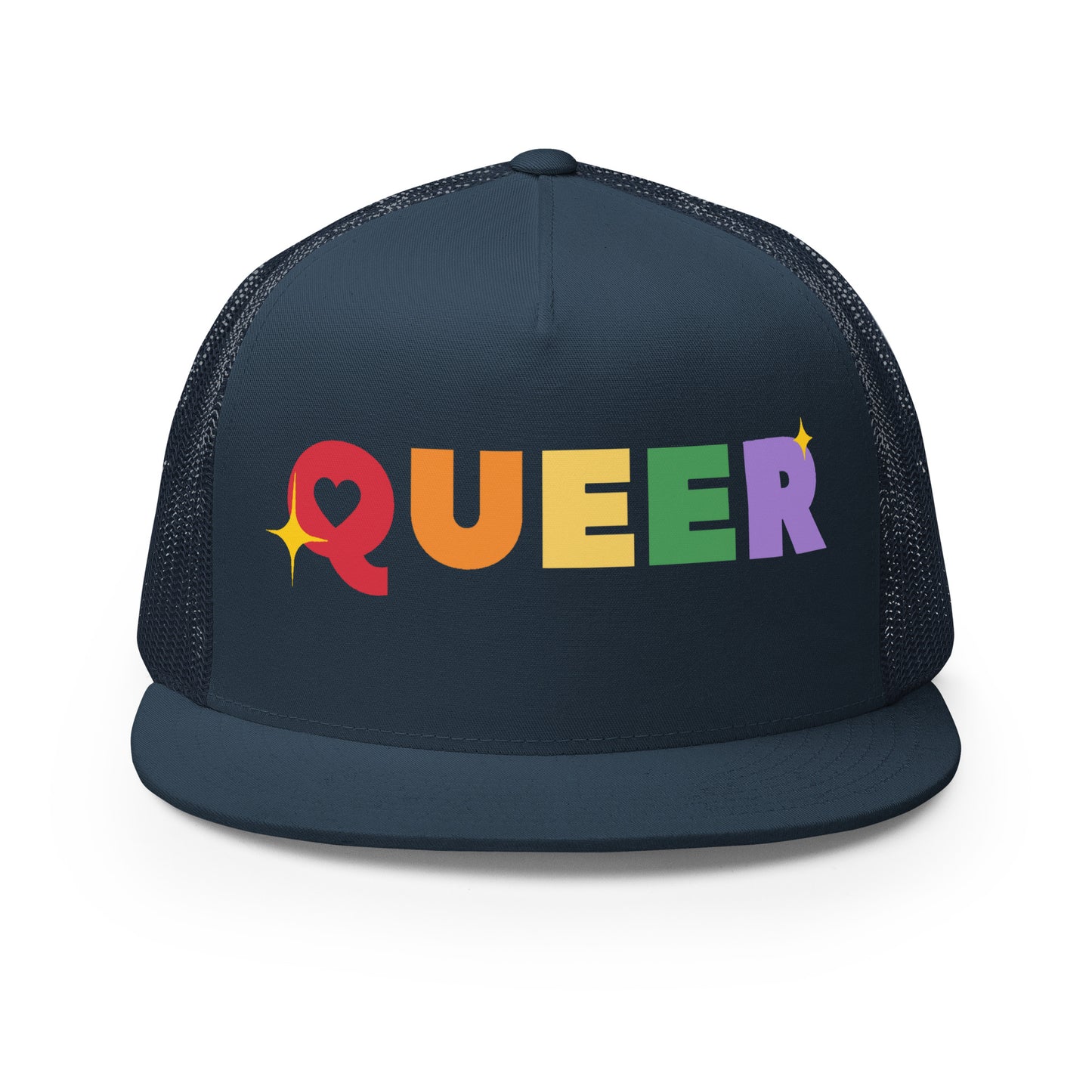 Queer Trucker Baseball Cap Hat Navy 5-panel-trucker-cap-navy-front-66aeb61de0b6c