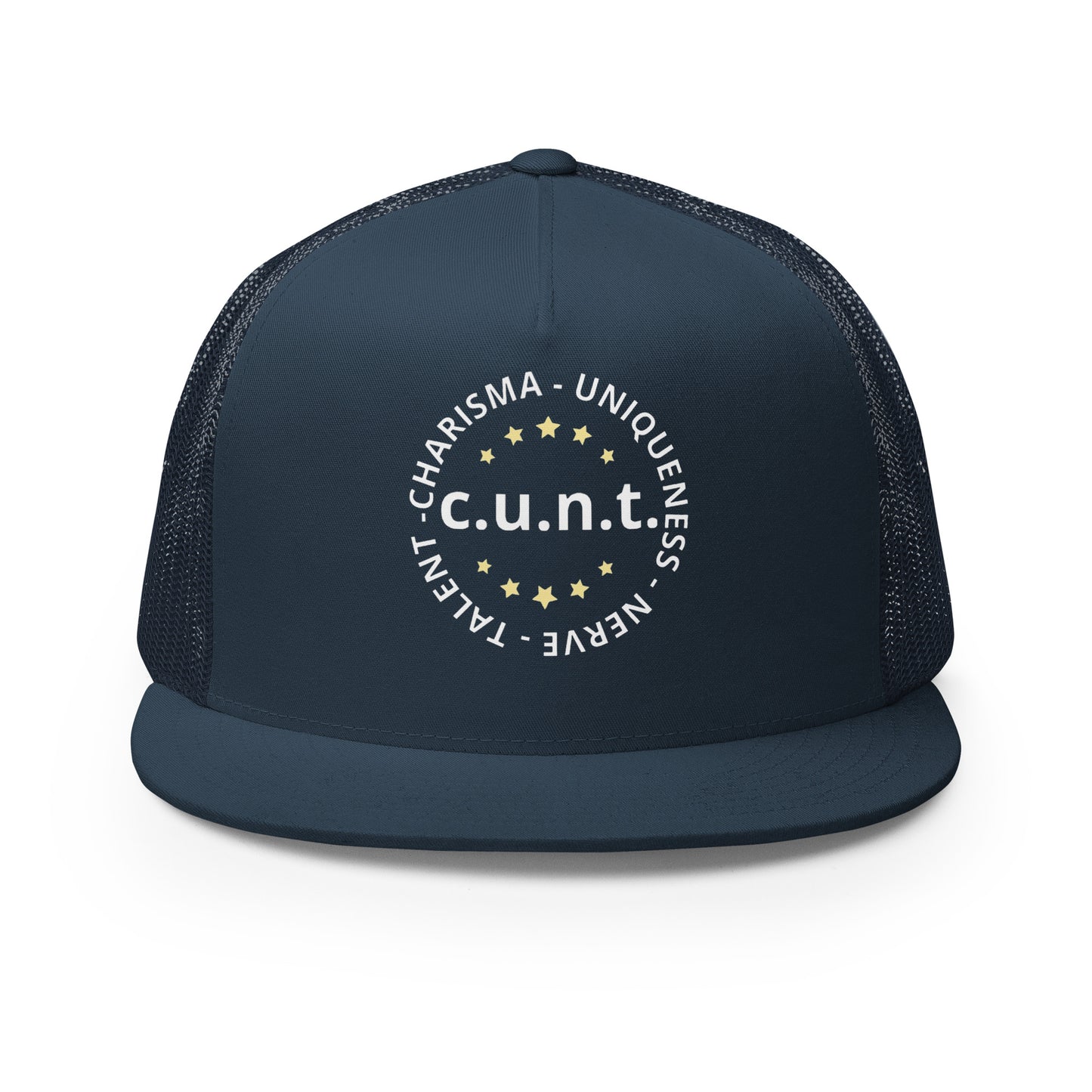 Charisma Uniqueness Nerve and Talent Trucker Baseball Cap Hat Navy 5-panel-trucker-cap-navy-front-66aeb8d361e3e