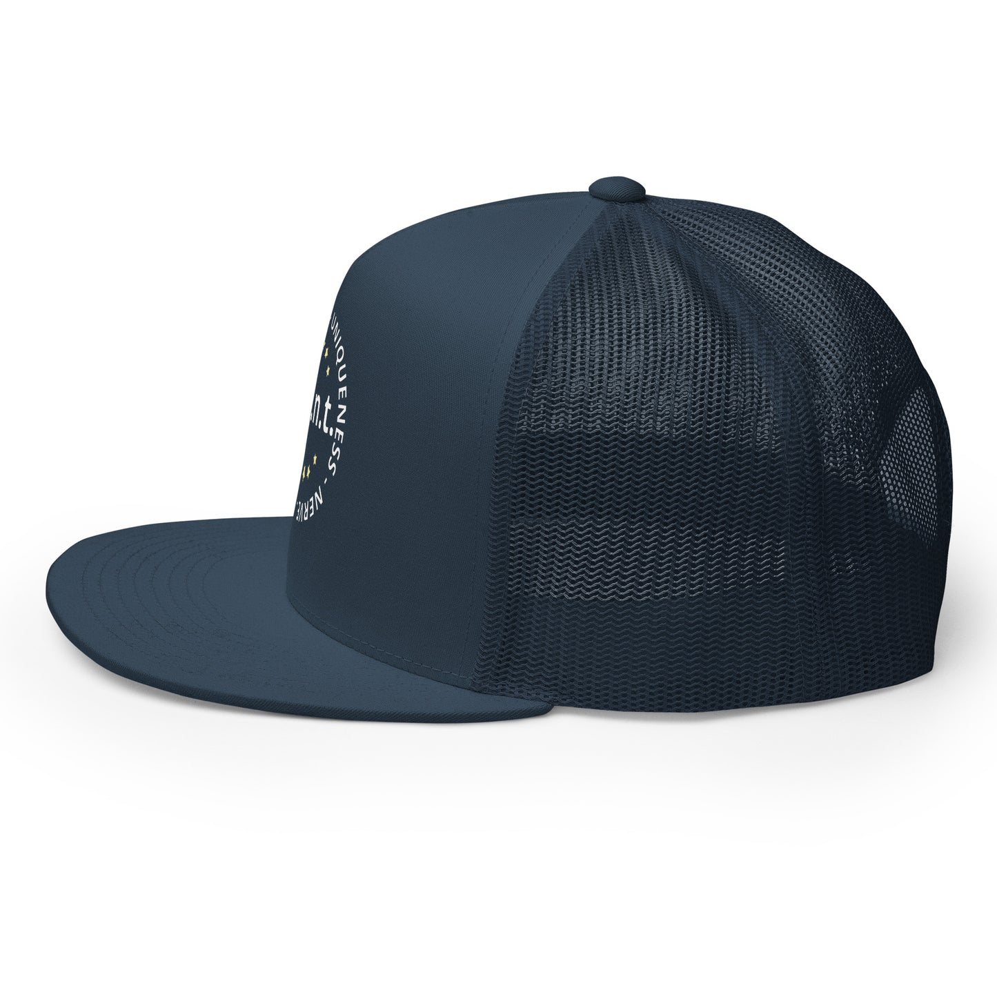 Charisma Uniqueness Nerve and Talent Trucker Baseball Cap Hat 5-panel-trucker-cap-navy-left-66aeb8d362018