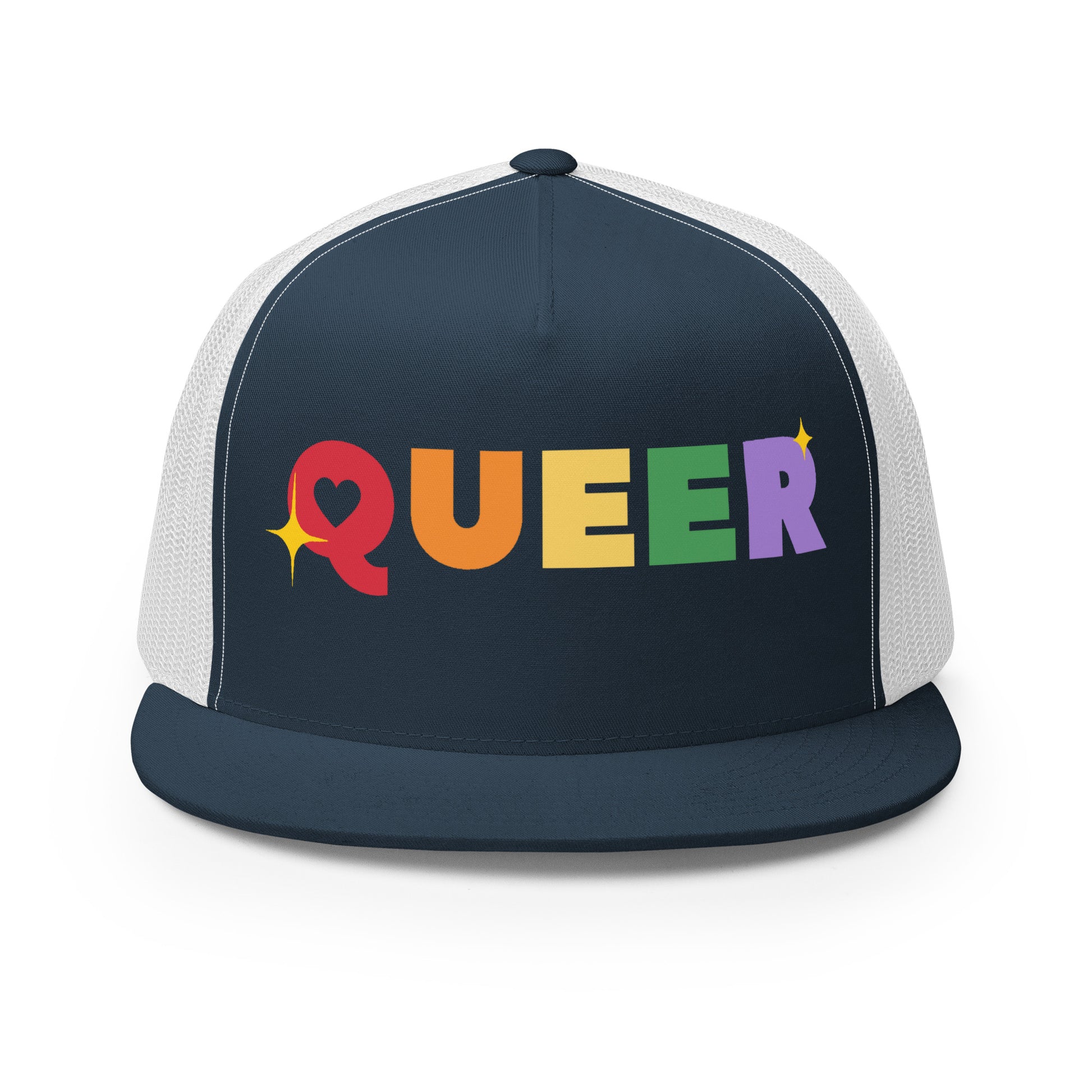 Queer Trucker Baseball Cap Hat Navy White 5-panel-trucker-cap-navy-white-front-66aeb61de0ef6