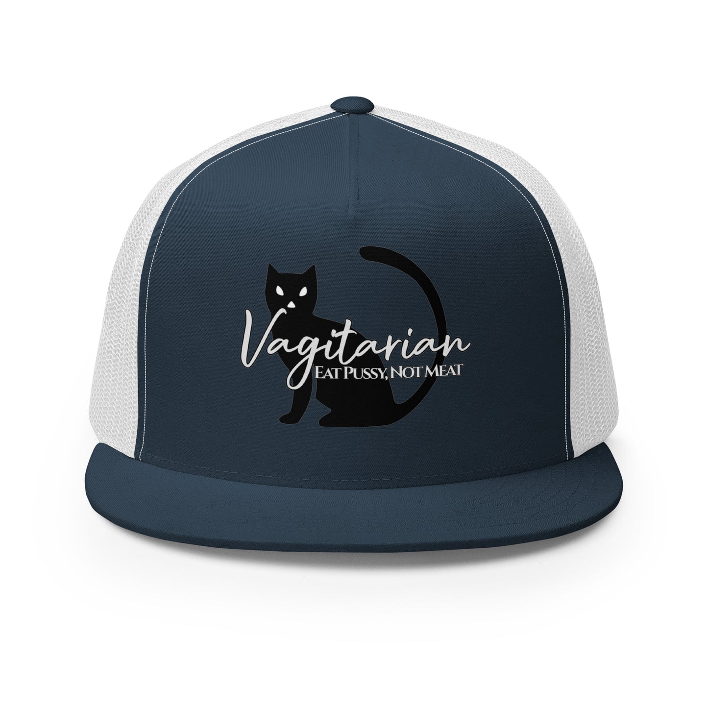 Vagitarian Trucker Baseball Cap Hat Navy White Lesbian 5-panel-trucker-cap-navy-white-front-66aeb7f1dbd4c