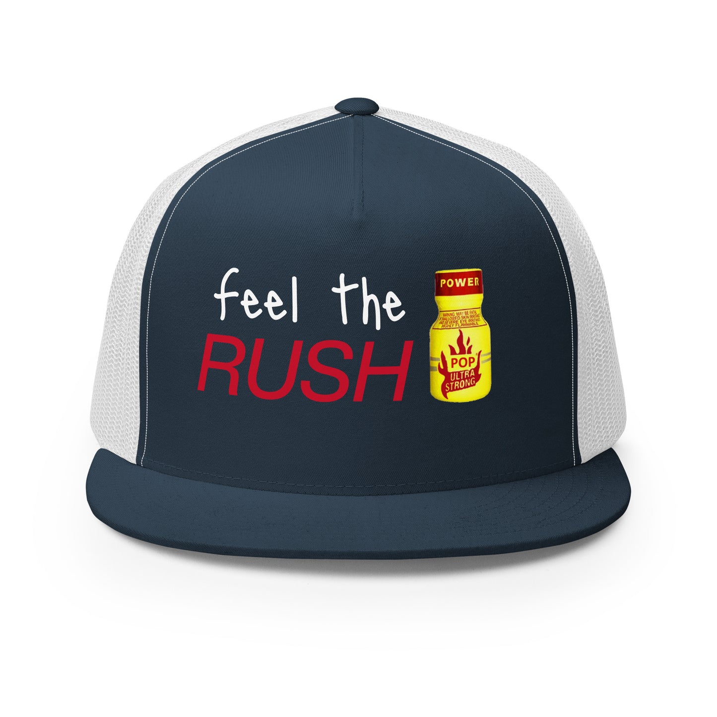 Feel the Rush Trucker Baseball Cap Hat Navy White 5-panel-trucker-cap-navy-white-front-66aec9c332332