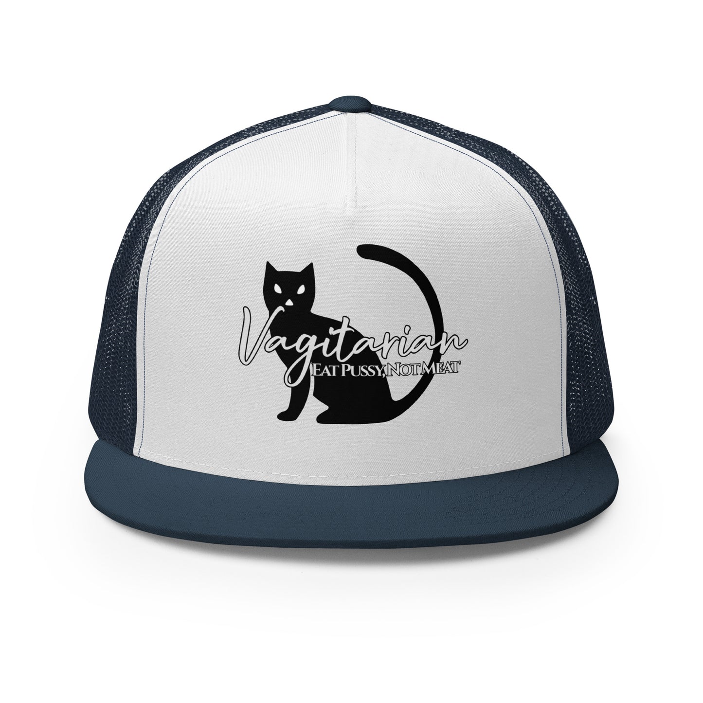 Vagitarian Trucker Baseball Cap Hat Navy White Navy Lesbian 5-panel-trucker-cap-navy-white-navy-front-66aeb7f1deecd