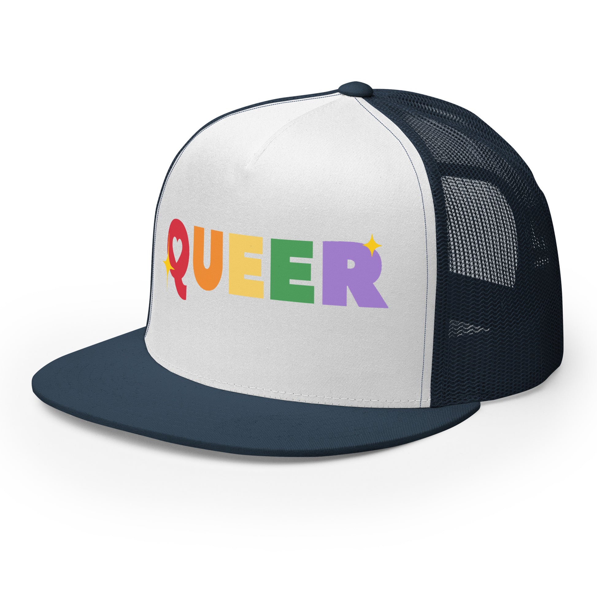 Queer Trucker Baseball Cap Hat 5-panel-trucker-cap-navy-white-navy-left-front-66aeb61de24bd