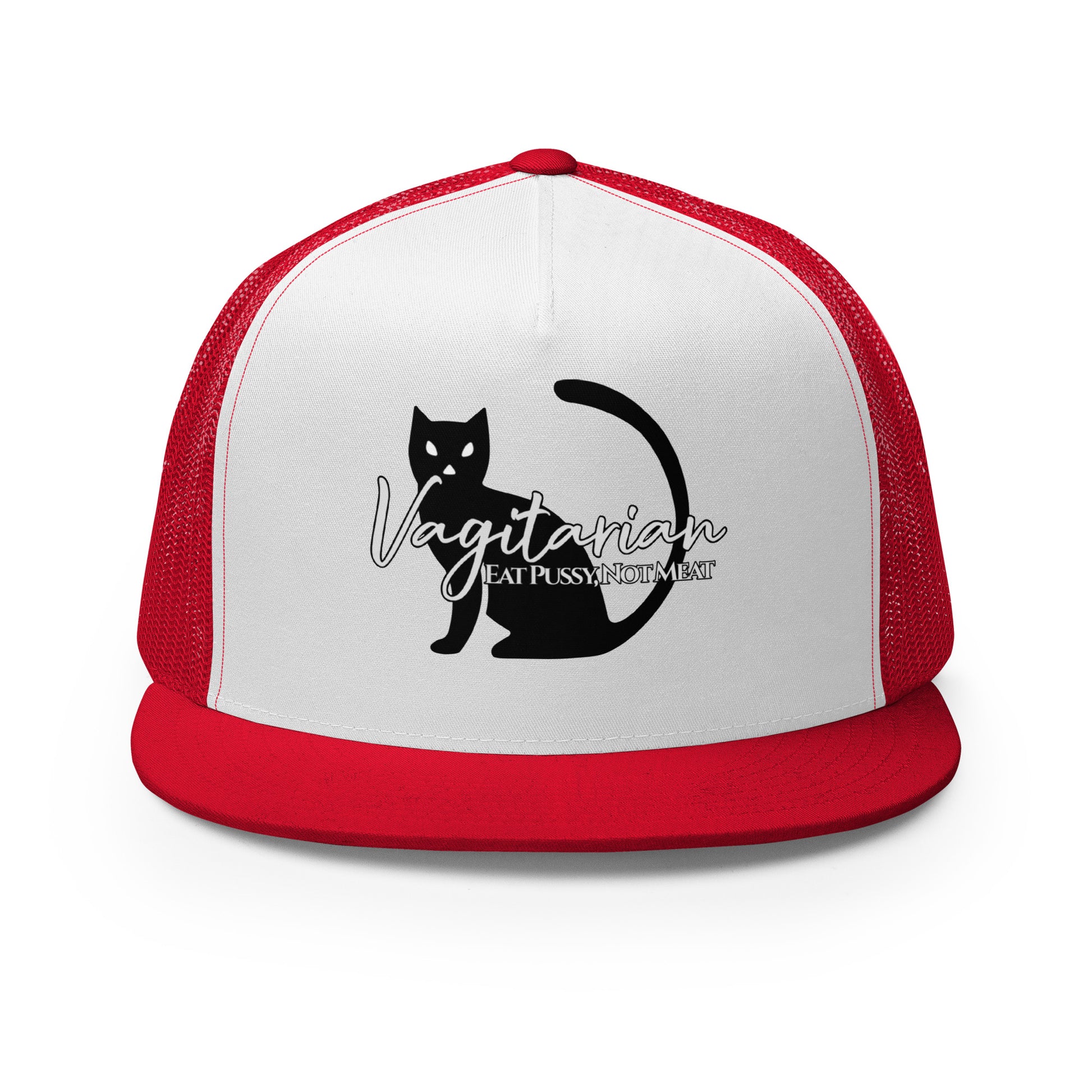 Vagitarian Trucker Baseball Cap Hat Red White Red Lesbian 5-panel-trucker-cap-red-white-red-front-66aeb7f1debfb