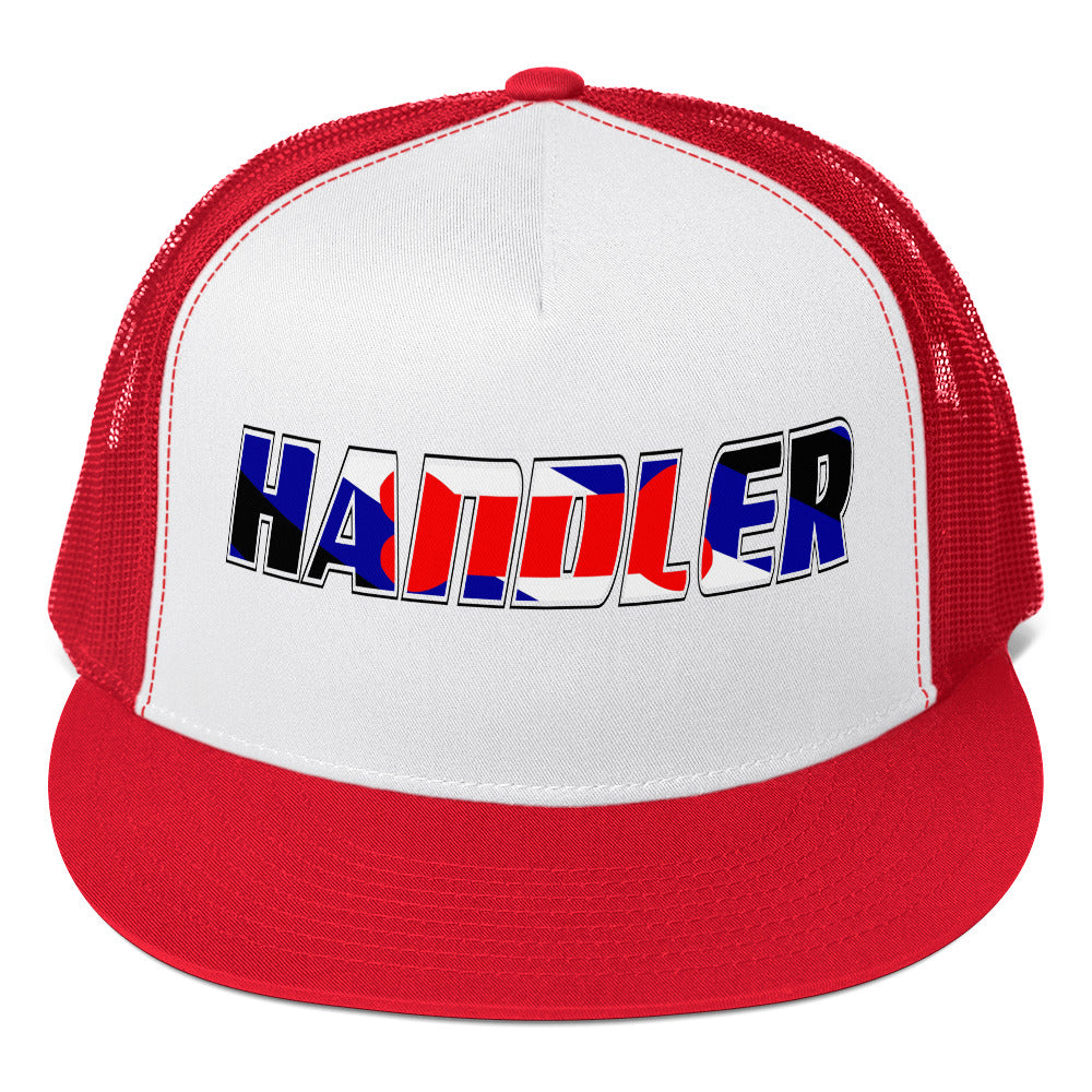 Puppy Pup Play Handler Trucker Cap Red White Red 5-panel-trucker-cap-red-white-red-front-66b261a4c1642