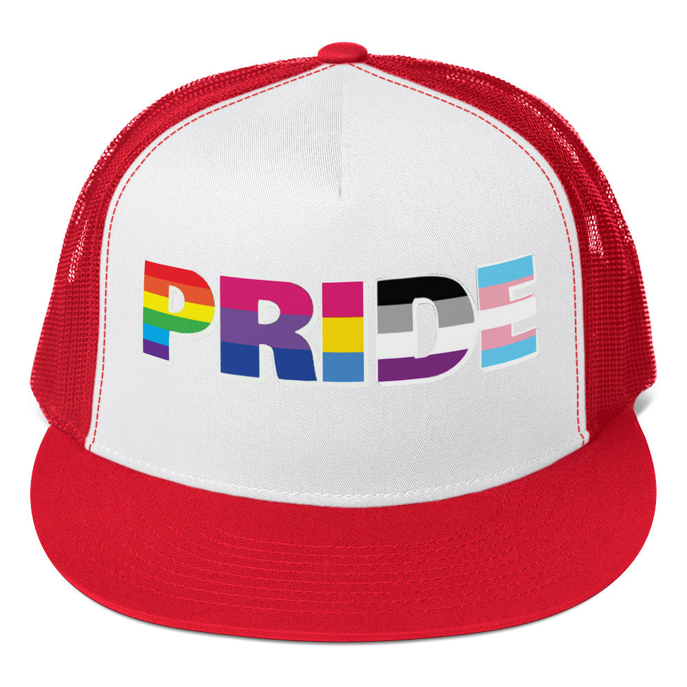 LGBTQ Pride Trucker Cap Red White Red Pride 5-panel-trucker-cap-red-white-red-front-66b2633237e38