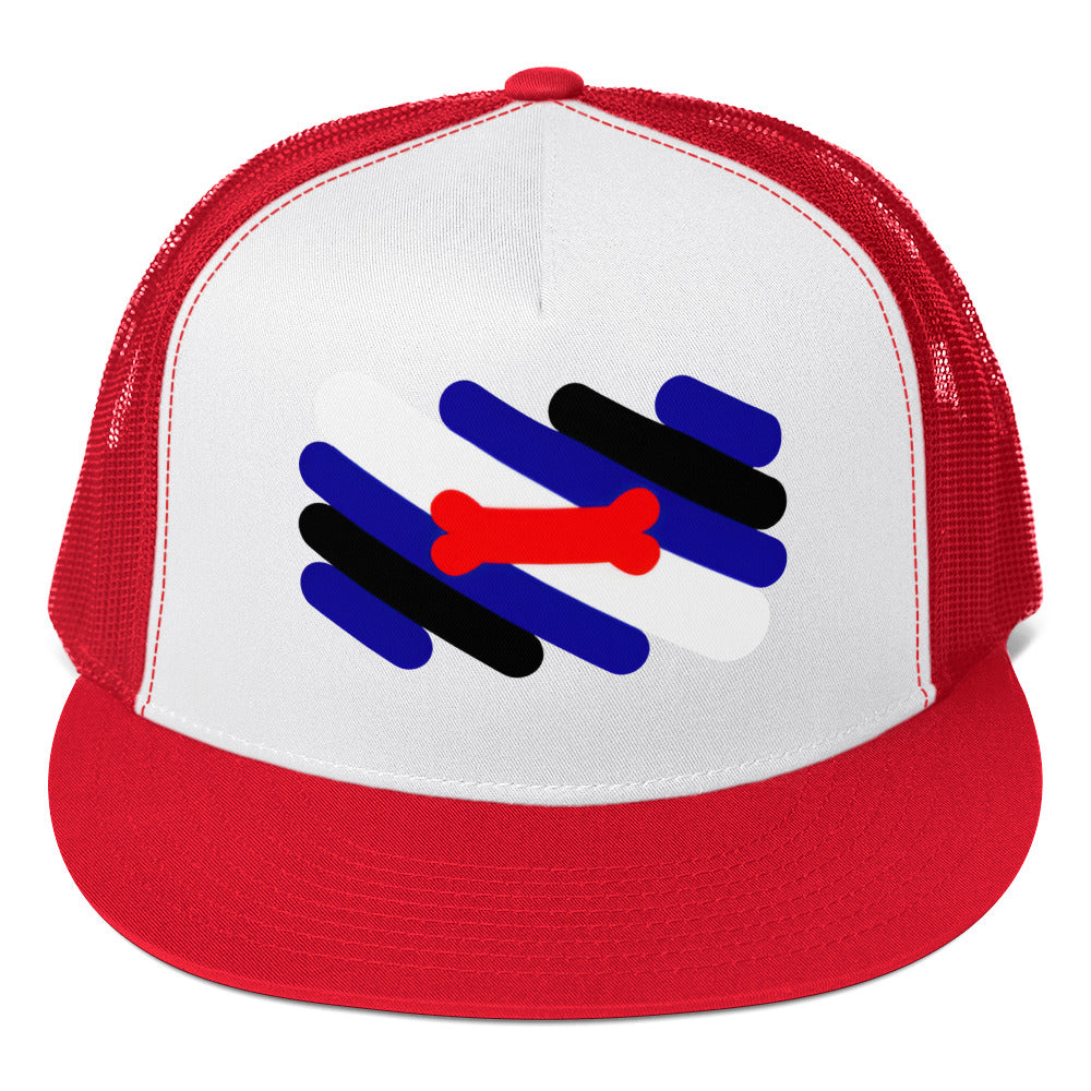 Puppy Pup Play Flag Trucker Cap Red White Red 5-panel-trucker-cap-red-white-red-front-66b263f904684