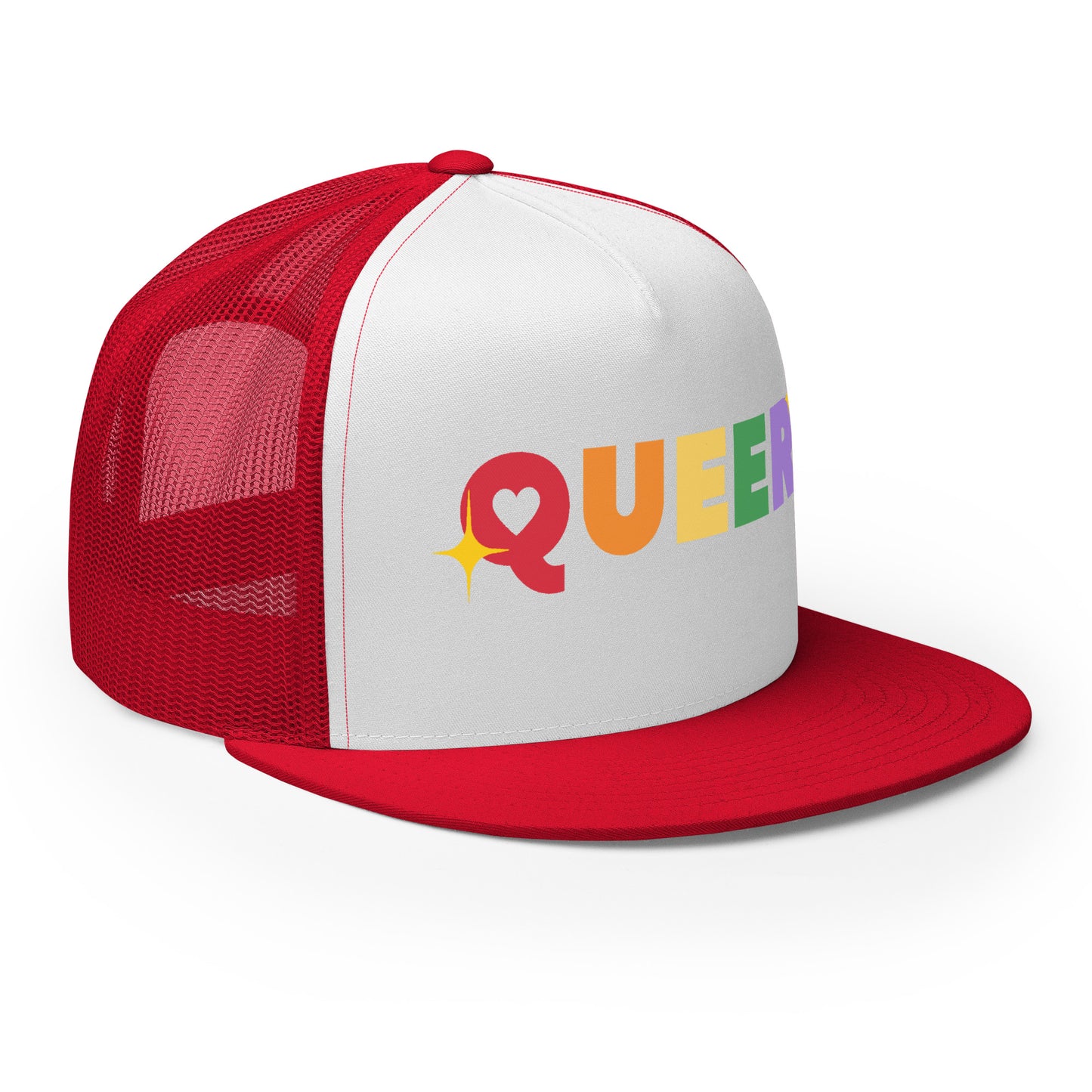 Queer Trucker Baseball Cap Hat 5-panel-trucker-cap-red-white-red-right-front-66aeb61de2237