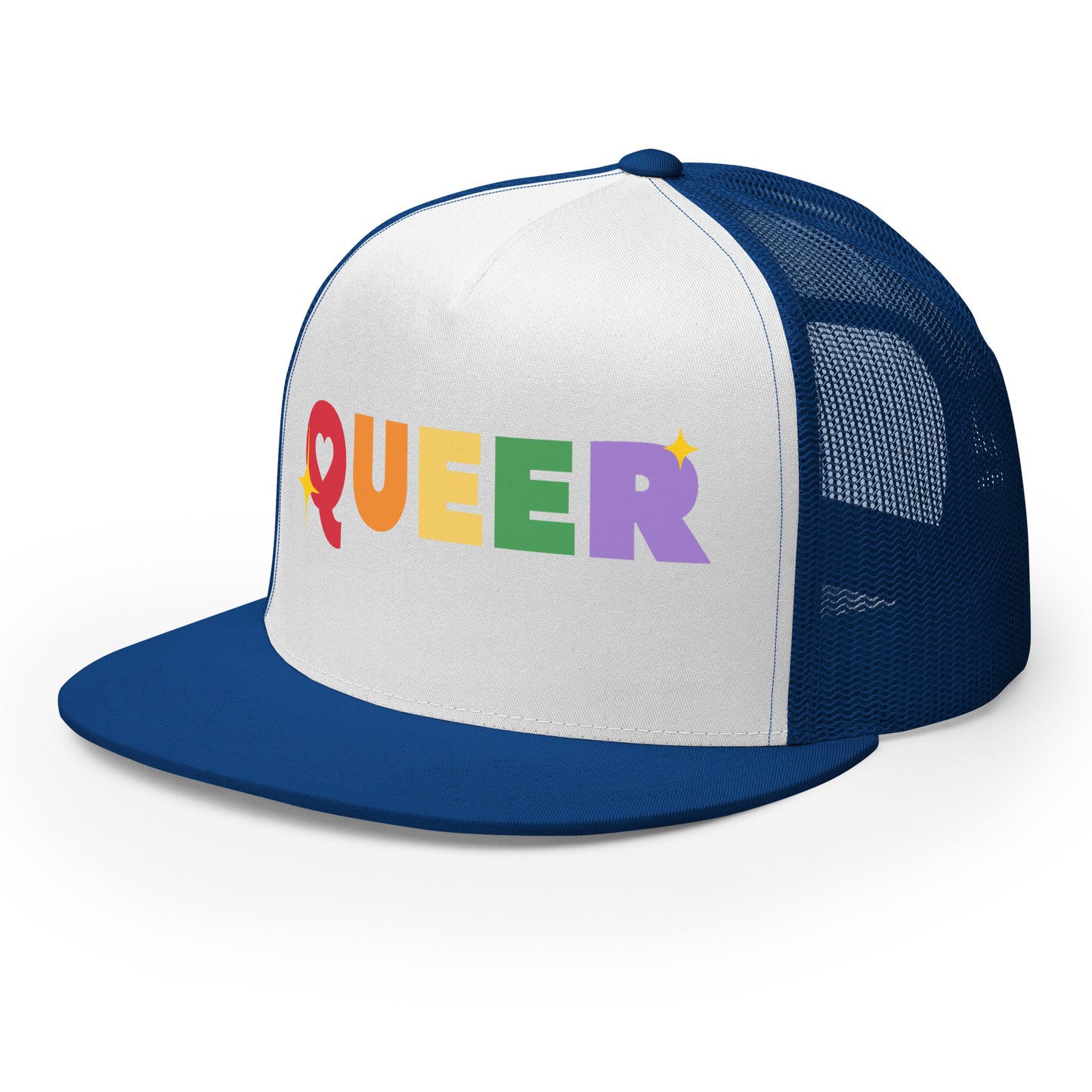 Queer Trucker Baseball Cap Hat 5-panel-trucker-cap-royal-white-royal-left-front-66aeb61de291e