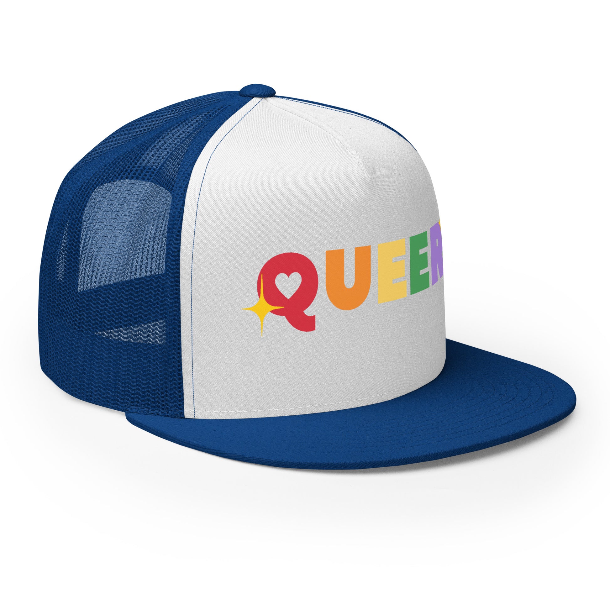 Queer Trucker Baseball Cap Hat 5-panel-trucker-cap-royal-white-royal-right-front-66aeb61de2a3f