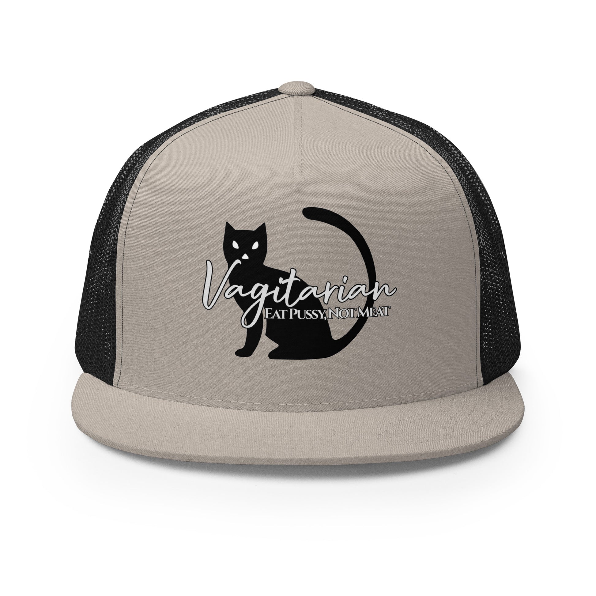 Vagitarian Trucker Baseball Cap Hat Silver Black Lesbian 5-panel-trucker-cap-silver-black-front-66aeb7f1de6e3