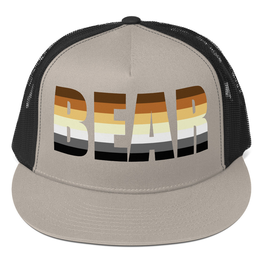 Gay Bear Trucker Cap Silver Black Gay 5-panel-trucker-cap-silver-black-front-66b263b5a66c4