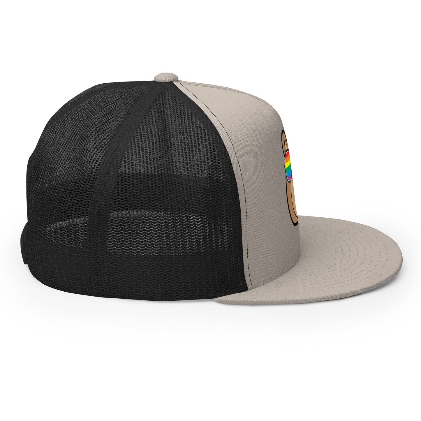 Gay Bear with Rainbow Sunglasses Trucker Baseball Cap Hat 5-panel-trucker-cap-silver-black-right-66aeb9806390f