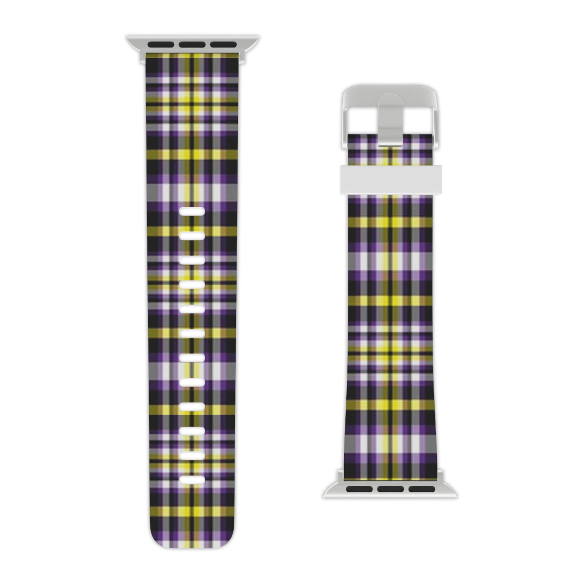 Nonbinary Enby Pride Watch Band for Apple Watch in Plaid 8'' × 0.75'' 38 - 40 mm Silver Nonbinary 598589031142600401_2048