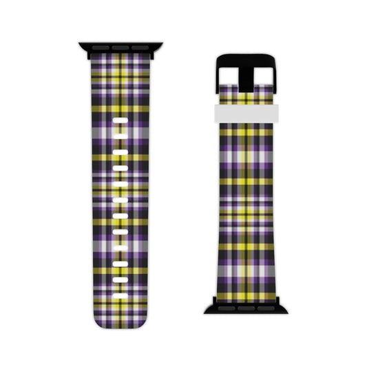 Nonbinary Enby Pride Watch Band for Apple Watch in Plaid 7.5'' × 0.75'' 38 - 40 mm Black Nonbinary 6745972039071453239_2048