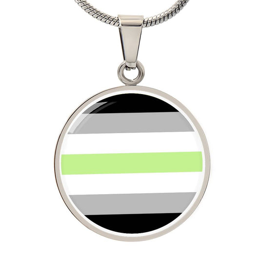 Agender Pride Circle Pendant Necklace Silver Agender Agender-Pride-Circle-Pendant-Necklace-front-silver