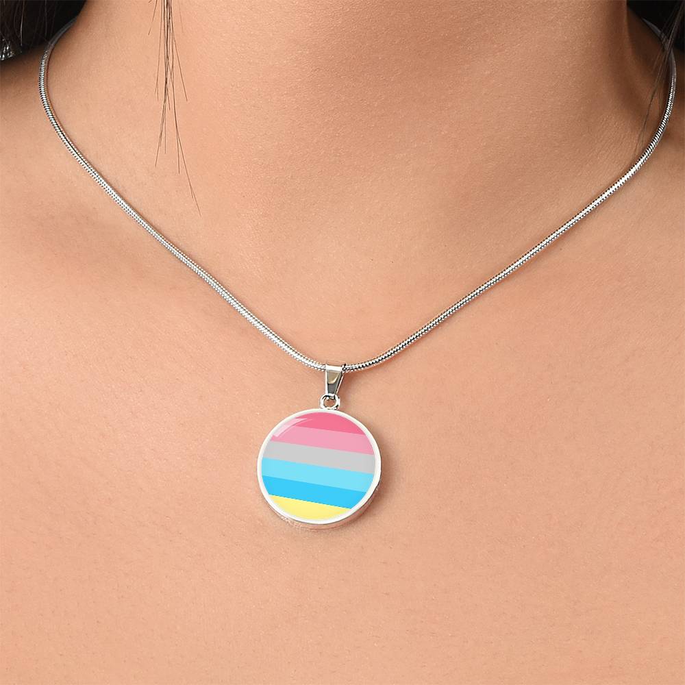 Genderflux Pride Circle Pendant Necklace Genderflux-Pride-Circle-Pendant-Necklace-silver-model