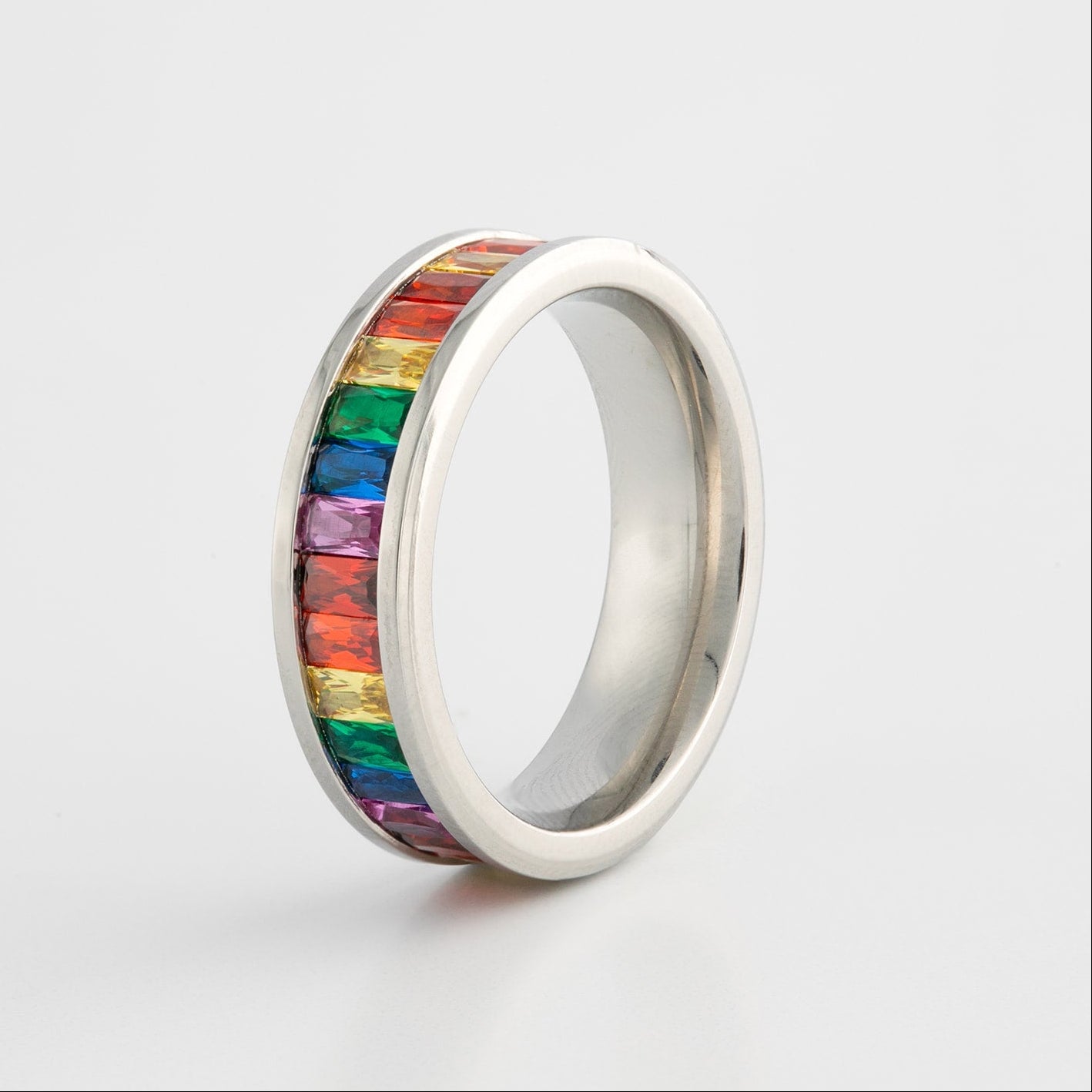 LGBTQ Pride Rainbow Gemstone Stainless Steel Ring