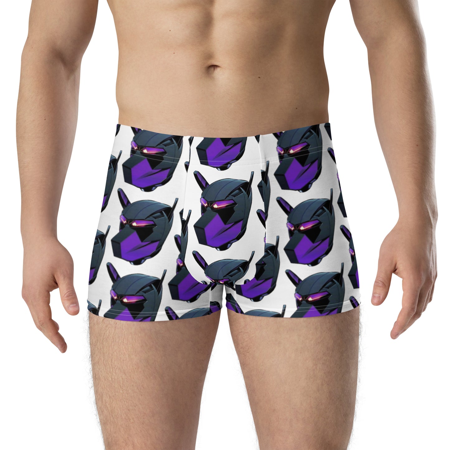 Puppy Play Futuristic Hood Mens Boxer Briefs Underwear Puppy-pup-Play-Futuristic-Hood-Mens-Boxer-Briefs-Underwear-white-front-on-model