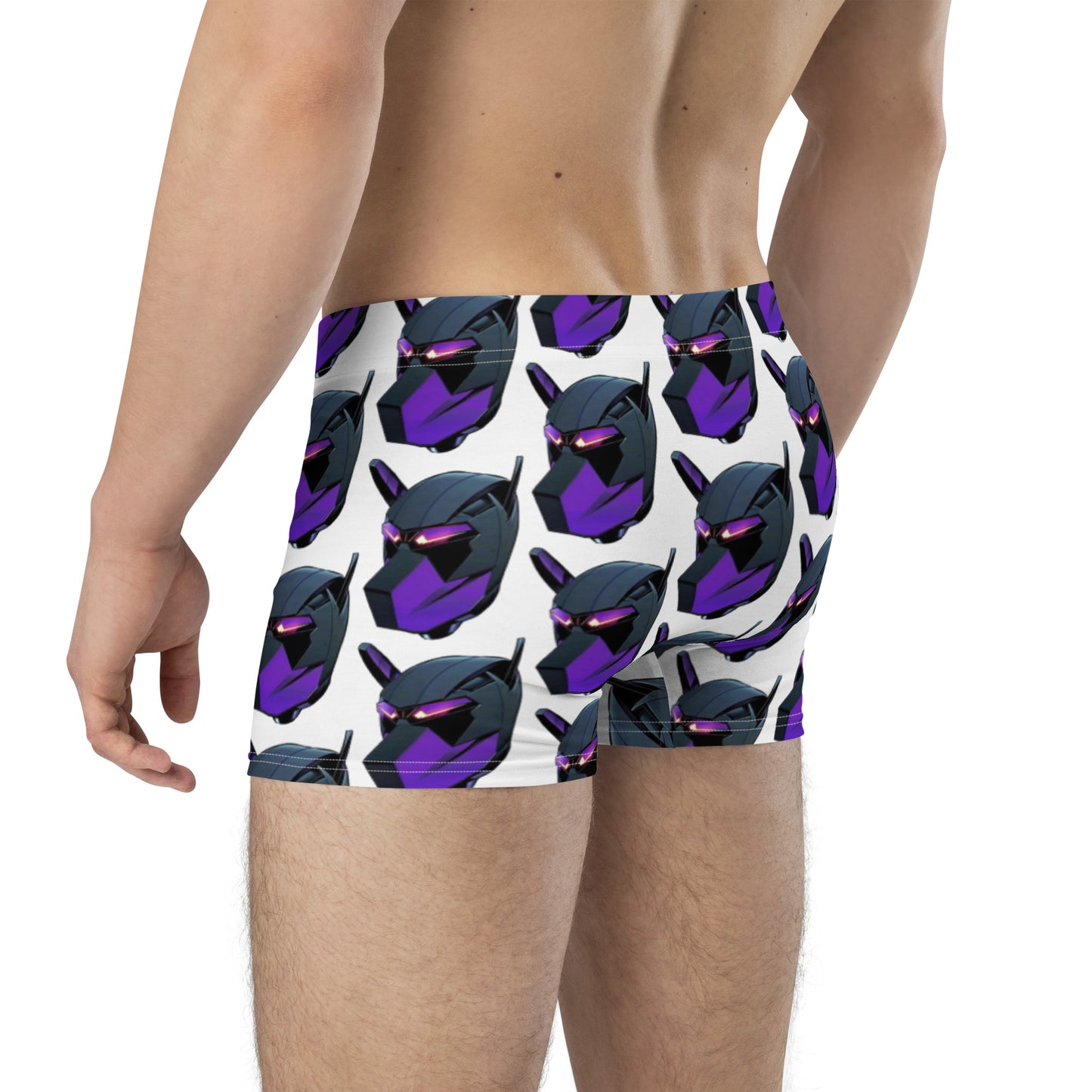 Puppy Play Futuristic Hood Mens Boxer Briefs Underwear Puppy-pup-Play-Futuristic-Hood-Mens-Boxer-Briefs-Underwear-white-left-back-on-model