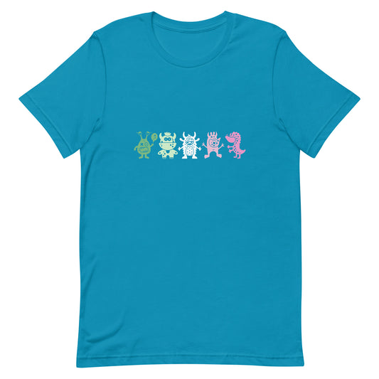 Abrosexual Pride Doodle Monster T-Shirt Aqua Abrosexual abrosexual-pride-doodle-monster-shirt-aqua-front