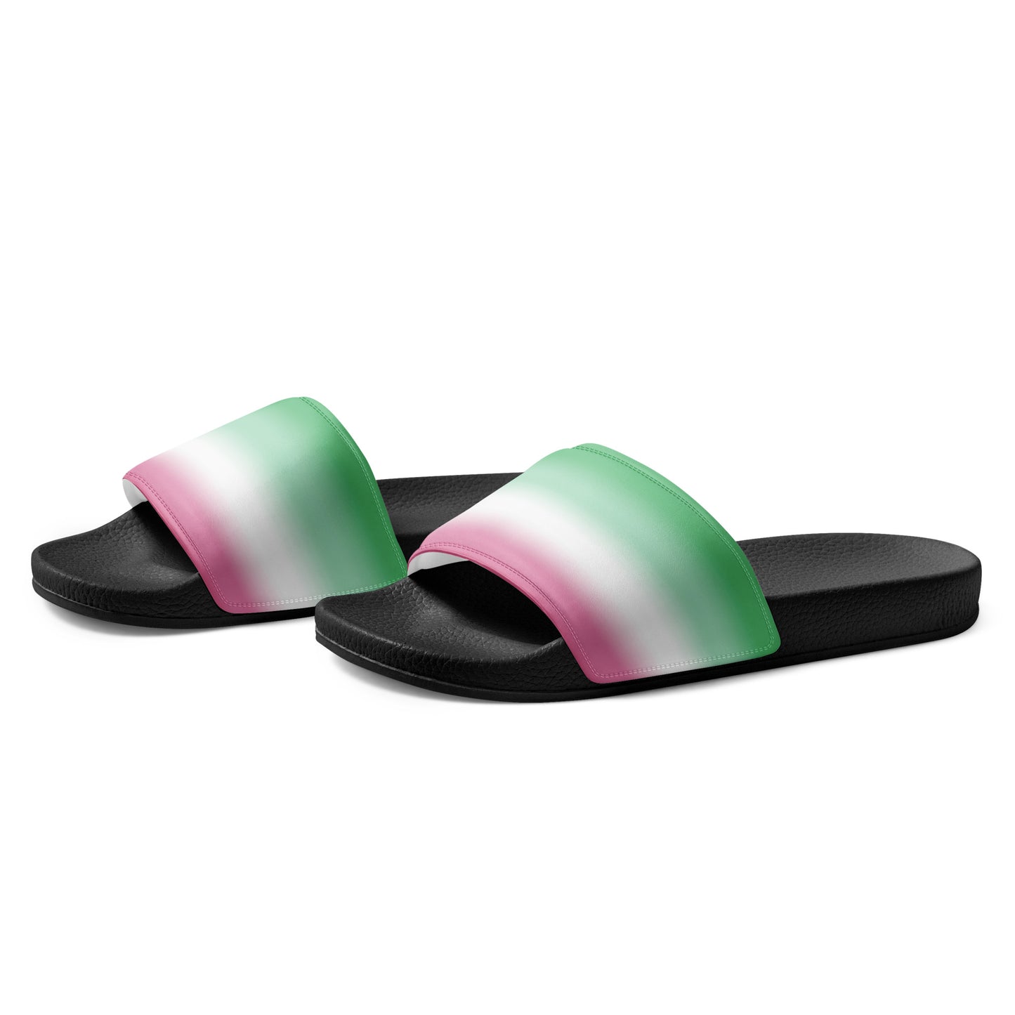 Abrosexual Pride Men’s Slides Sandals in Ombre abrosexual-pride-mens-slides-sandals-black-left-front