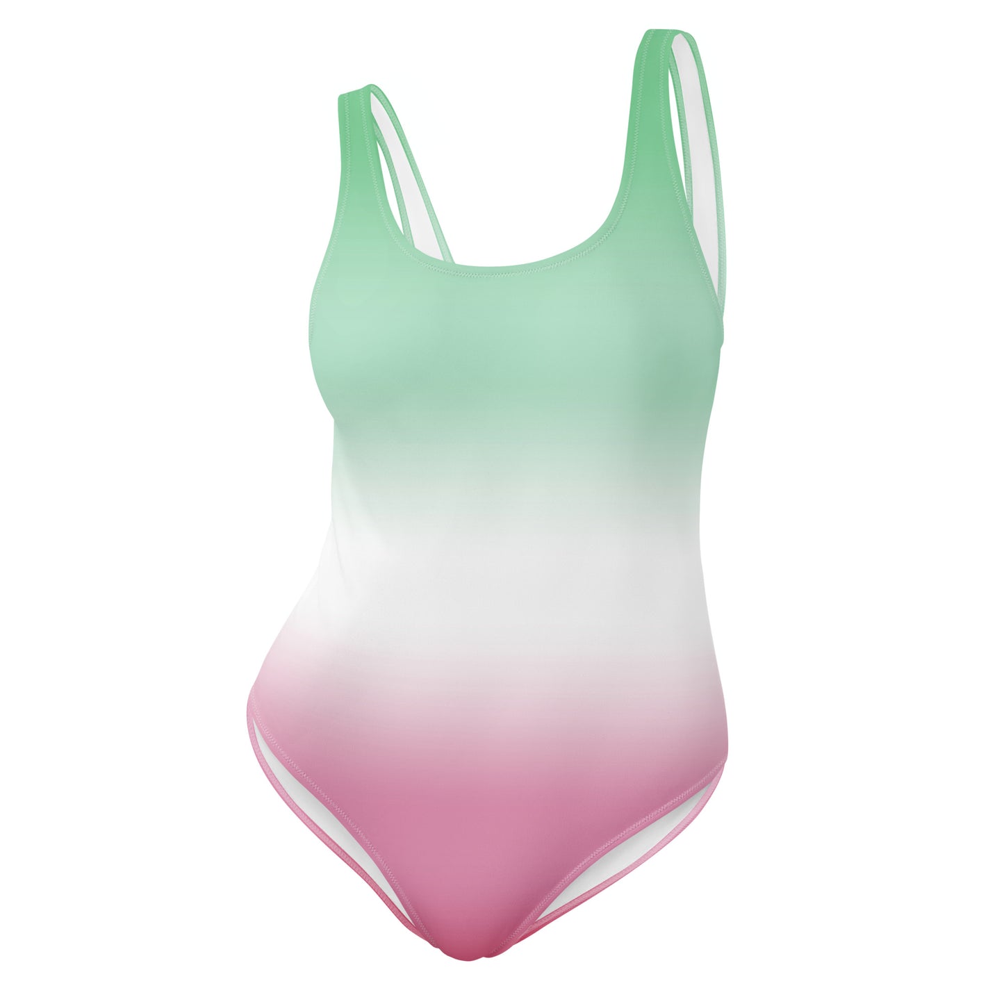 Abrosexual pride Gradient green to pink swimsuit on a white background