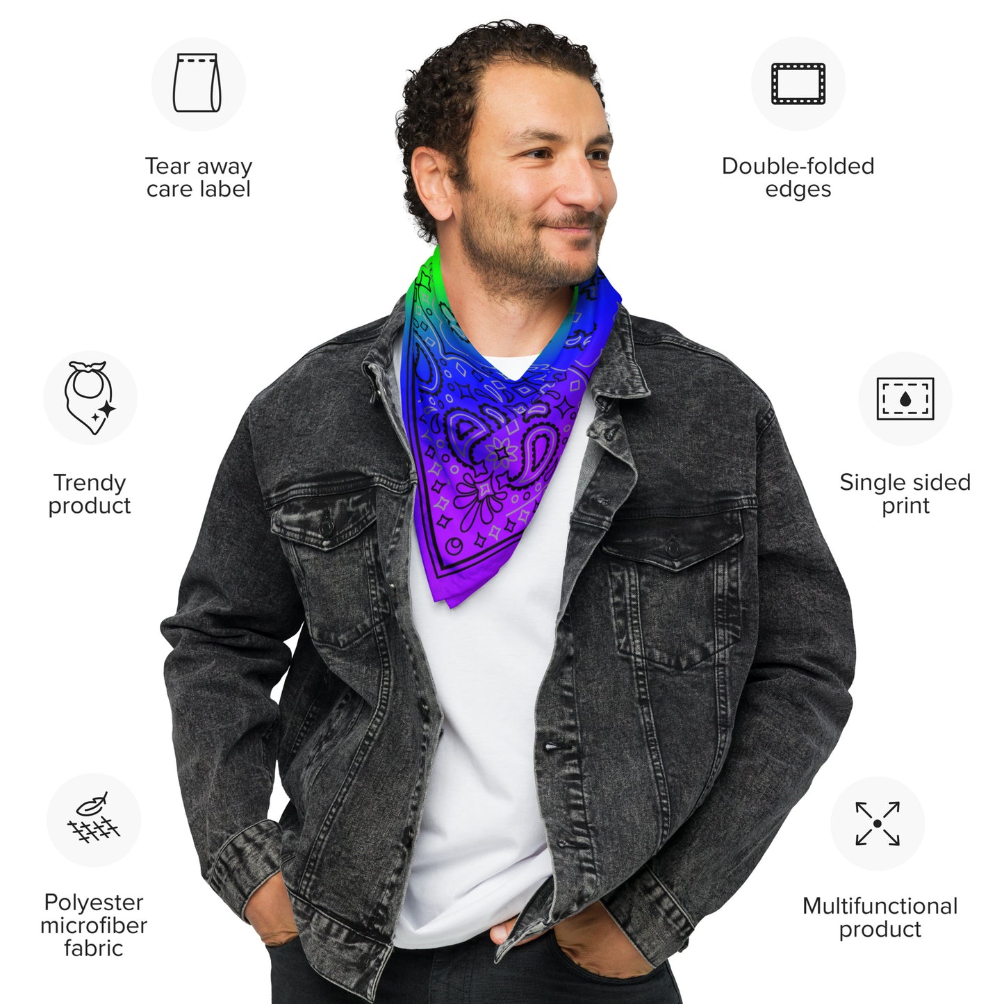 LGBTQ Pride Paisley Bandana Hanky Code - Rainbow all-over-print-bandana-white-l-front-654d6110d37f6