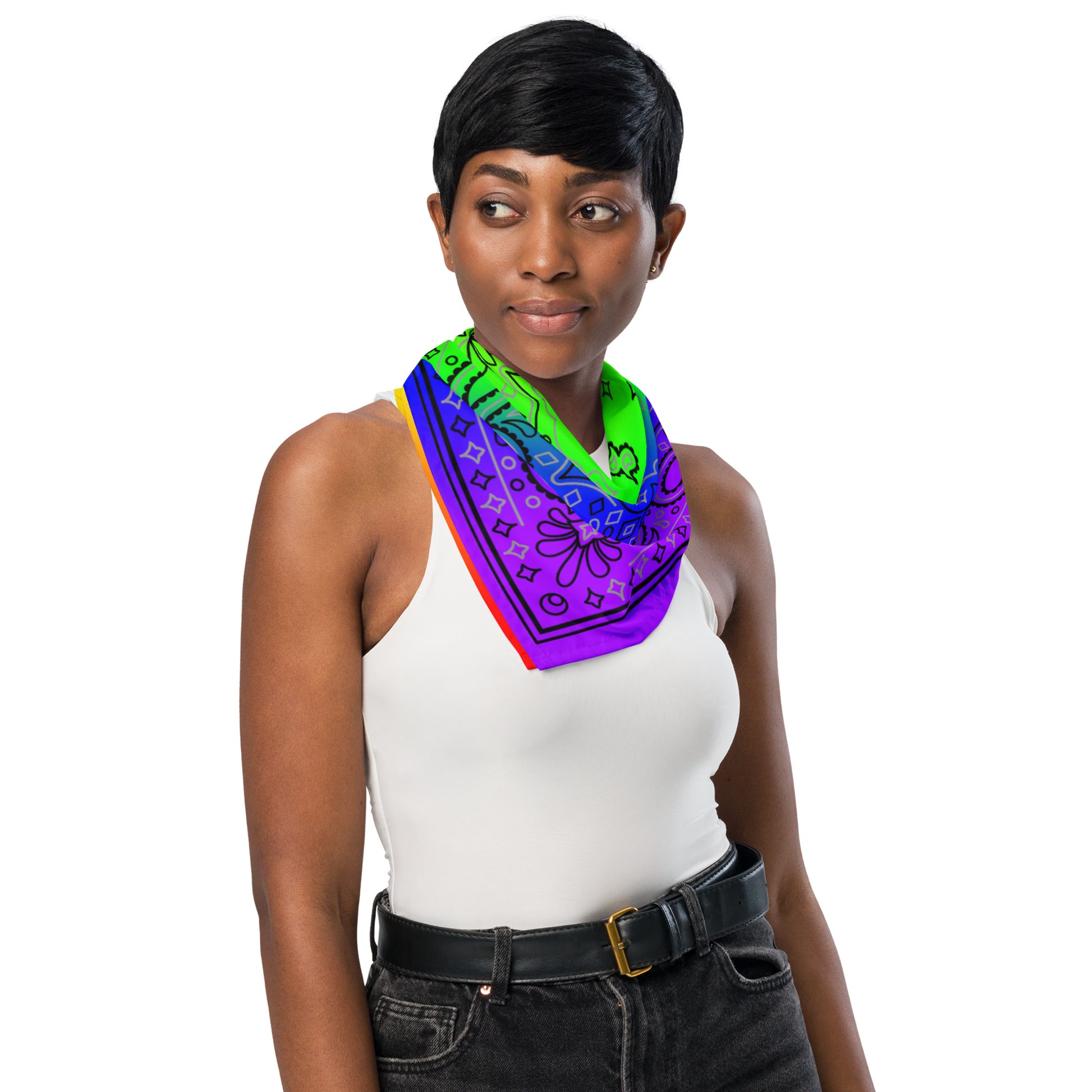 LGBTQ Pride Paisley Bandana Hanky Code - Rainbow all-over-print-bandana-white-l-front-654d6110d39ad